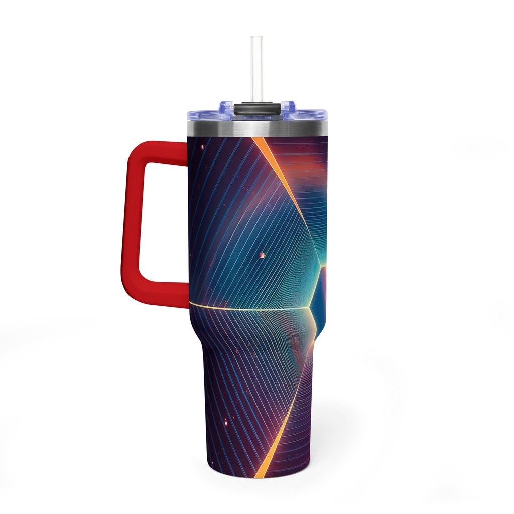 40oz Vacuum Tumbler — Neon Geometric Cosmic Design