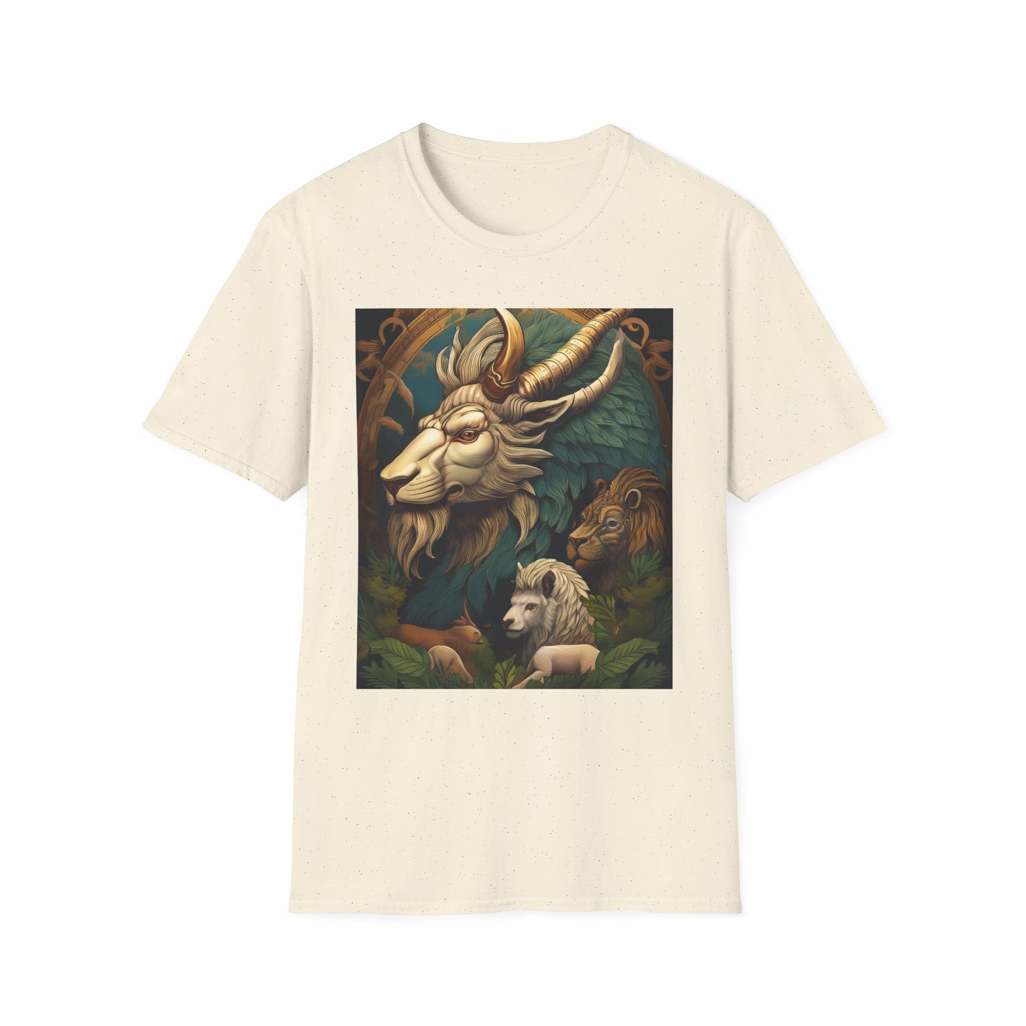 Mythical Beast Art T-Shirt — Majestic Ram & Goat Fantasy Illustration