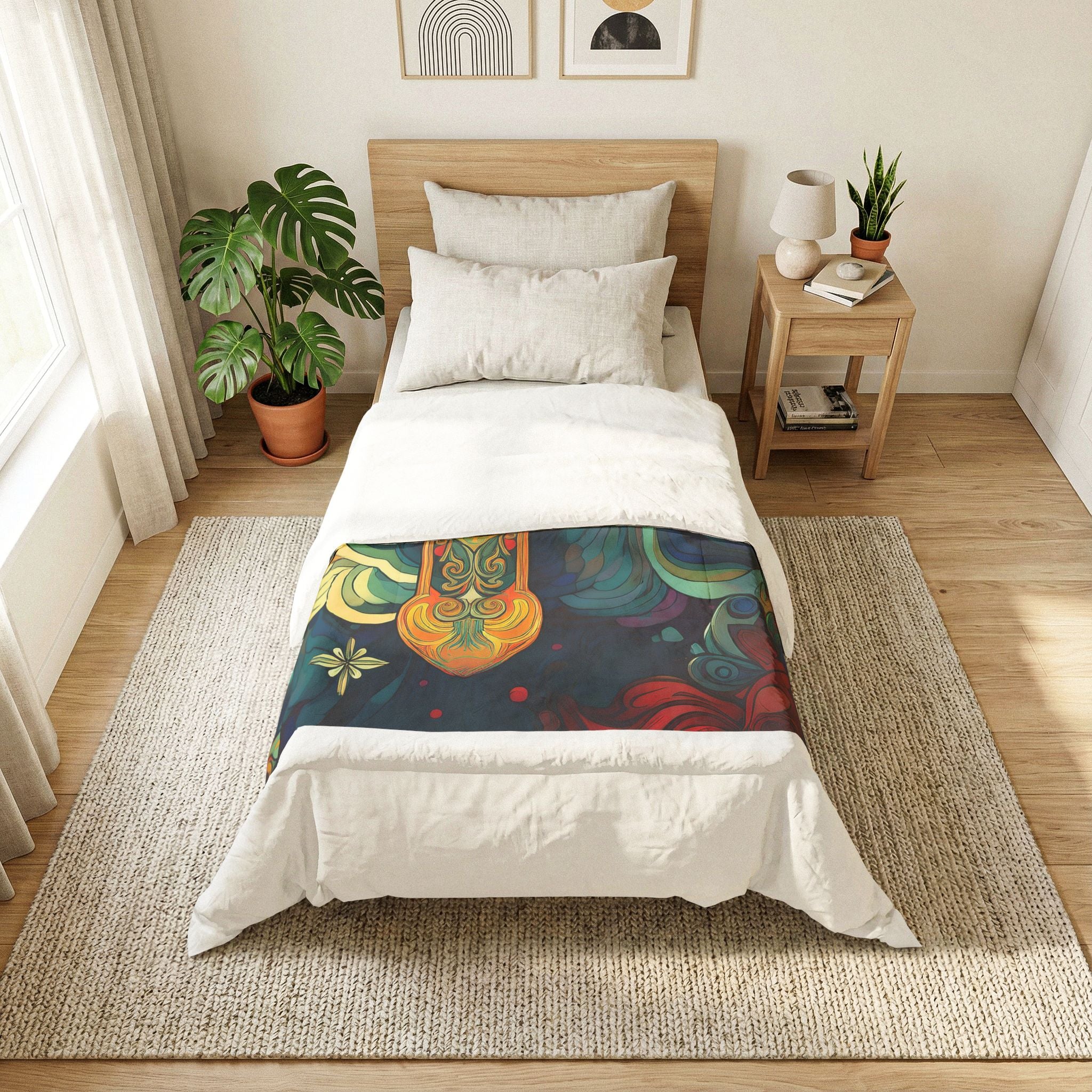 Stained Glass Cross Cotton Comforter – Colorful Religious Bedding Throw