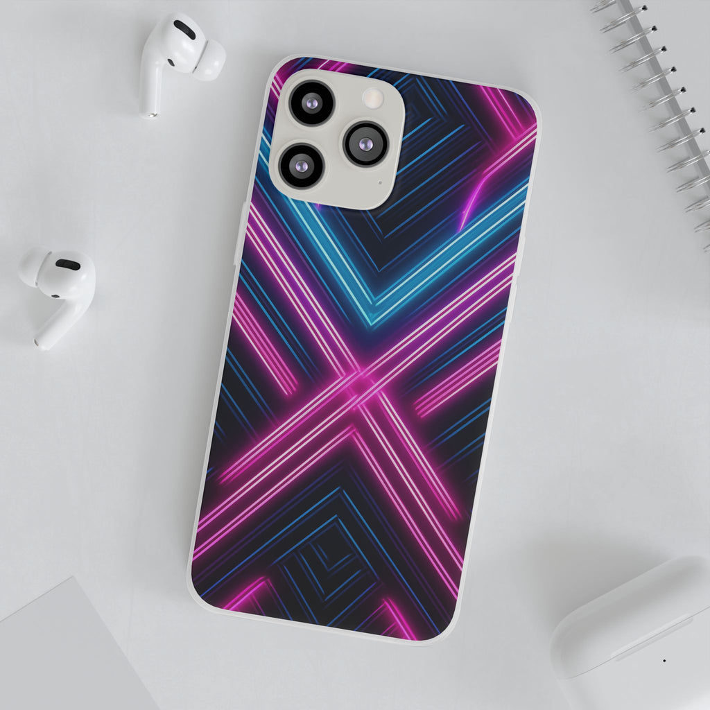 Neon Geometric Phone Case – Retro Vibes Blue & Pink Flexi Case