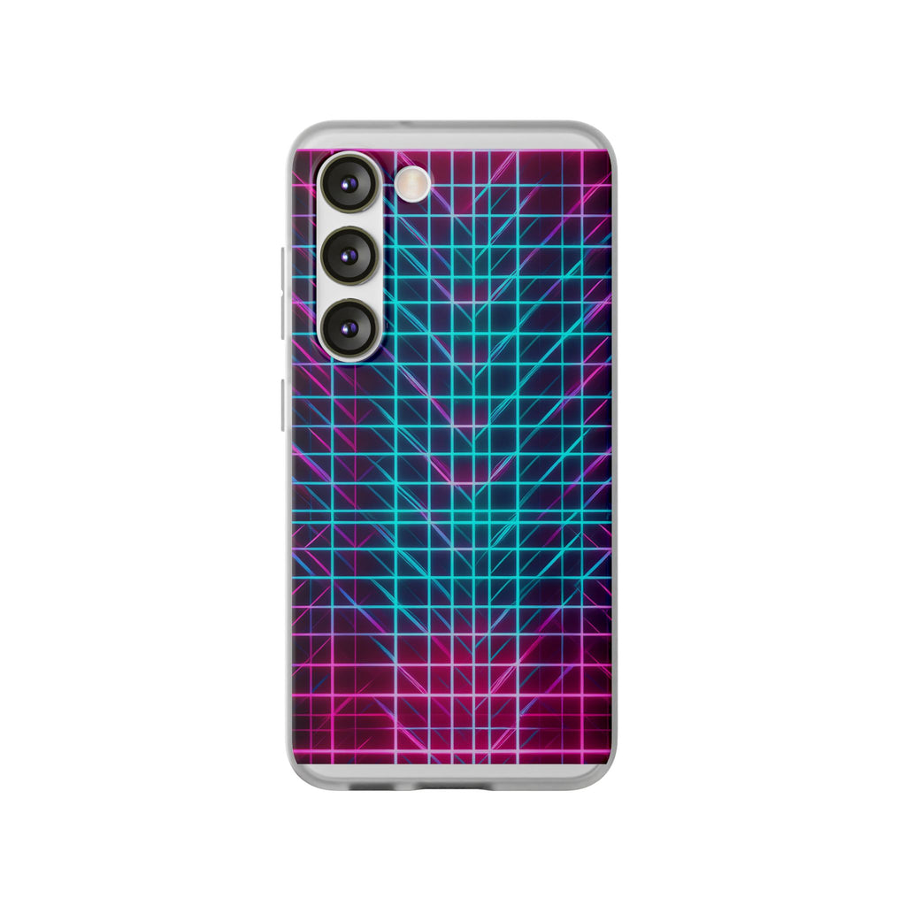 Retro Neon Grid Phone Case – 80s Vaporwave Geometric iPhone Cover