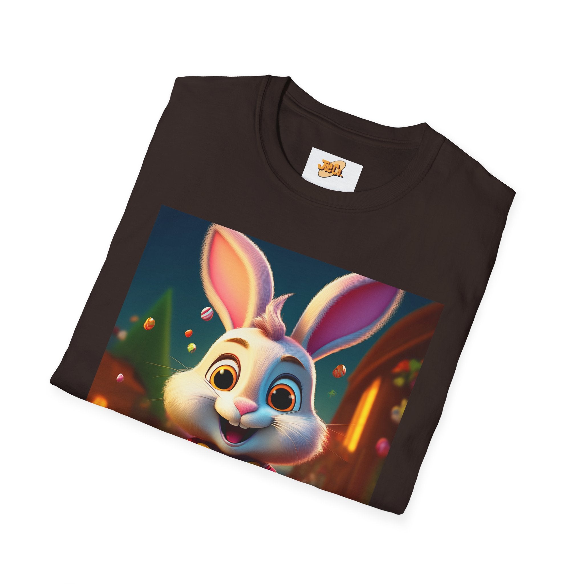 Easter Bunny Kids T-Shirt — Cute Cartoon Rabbit with Colorful Eggs