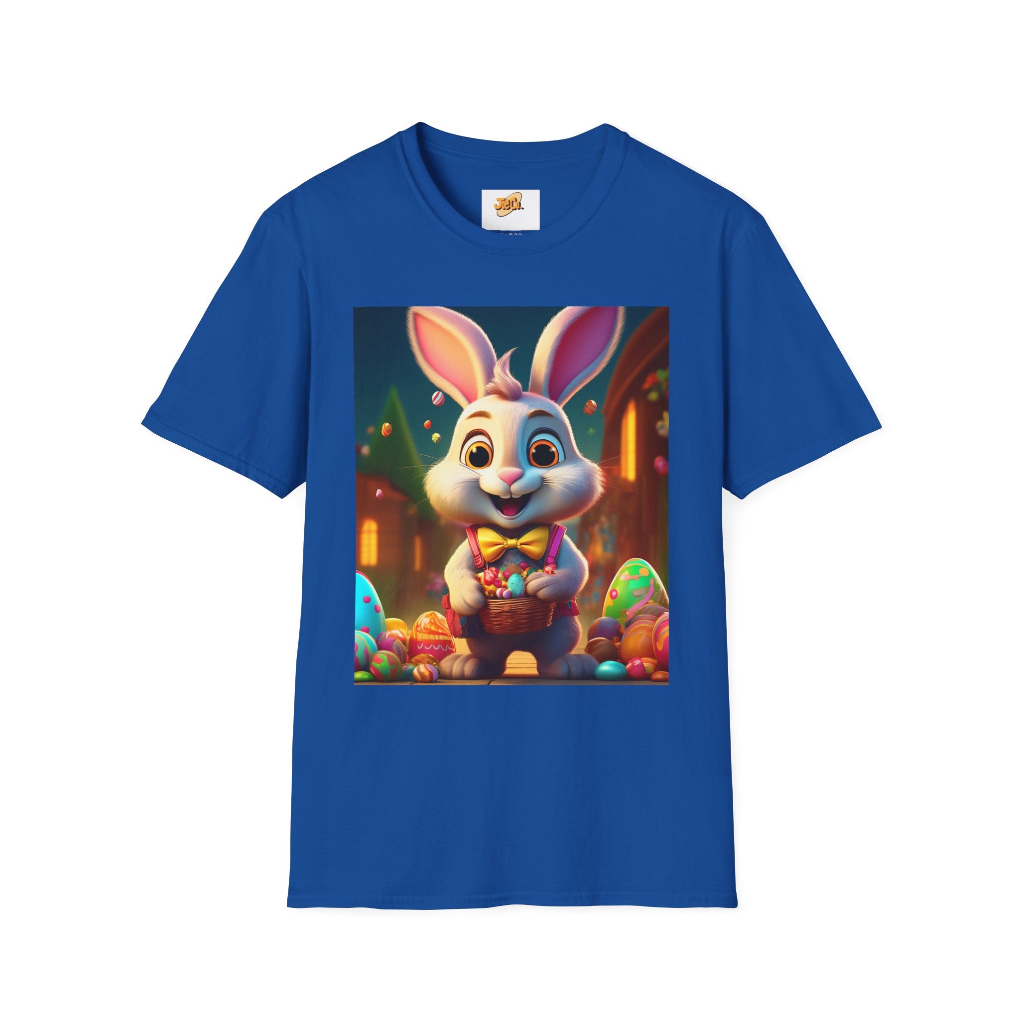 Easter Bunny Kids T-Shirt — Cute Cartoon Rabbit with Colorful Eggs