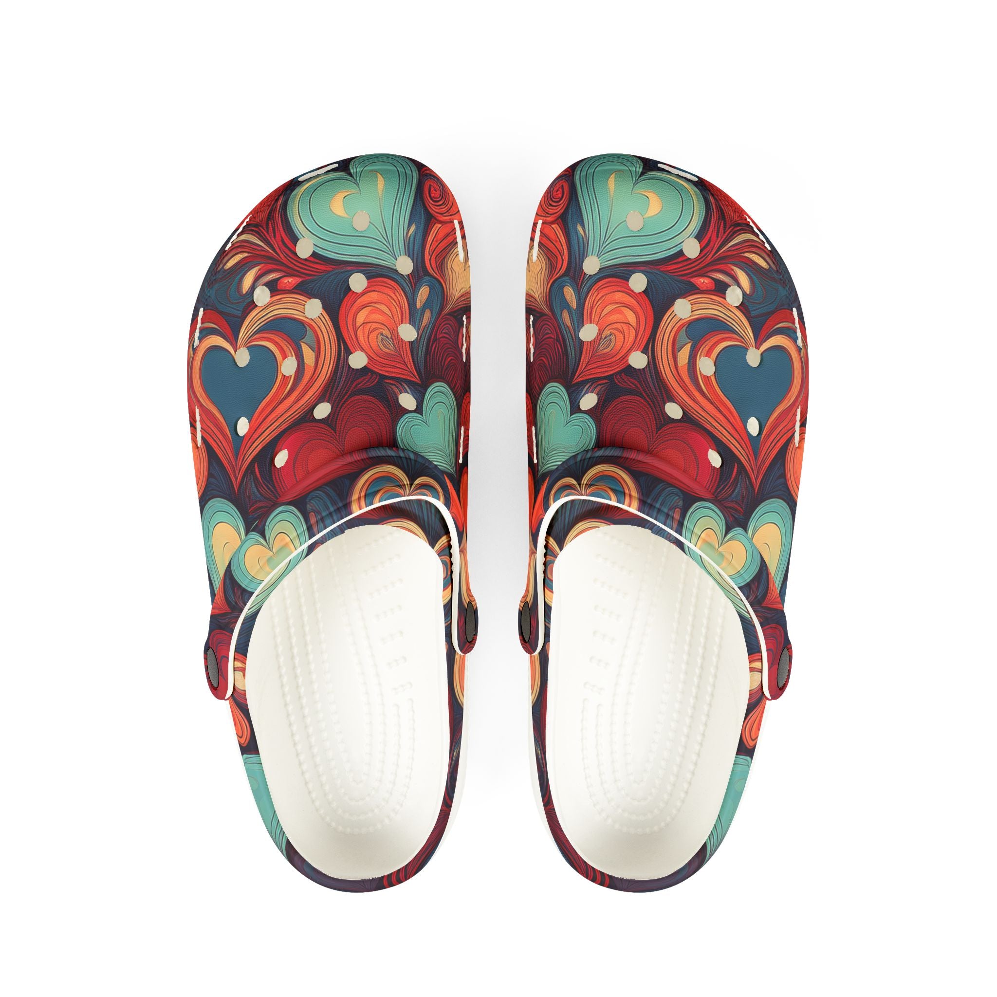 Heart Swirl Clogs — Colorful Retro EVA Foam Slip-On Shoes