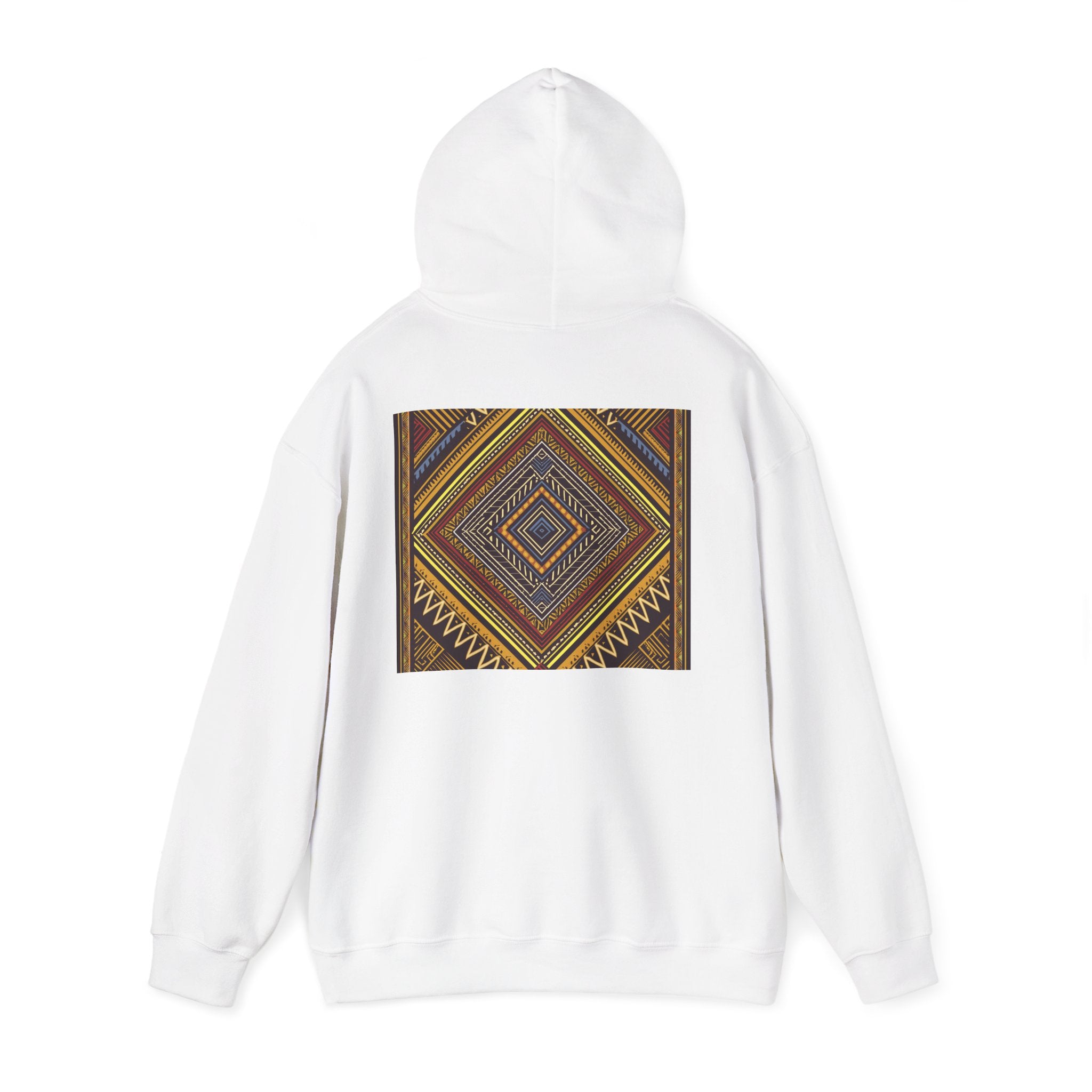 Boho Geometric Diamond Hoodie – Earthy Tribal Pattern Pullover