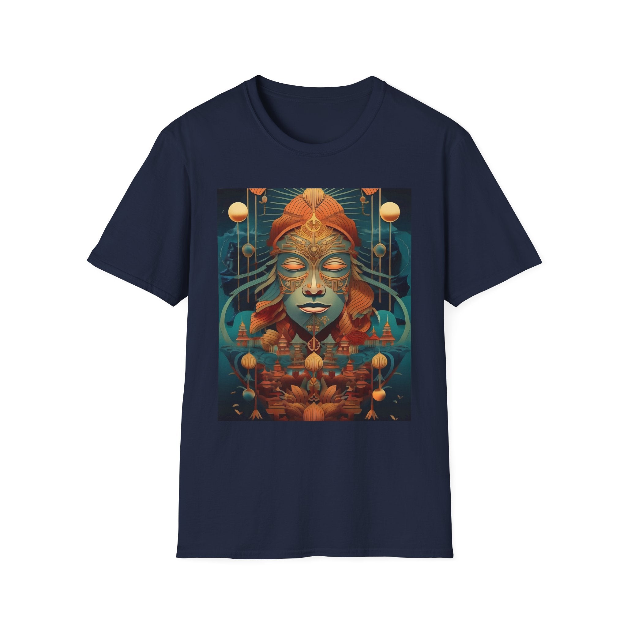Meditative Goddess T-Shirt — Tranquil Floral Face Art Tee