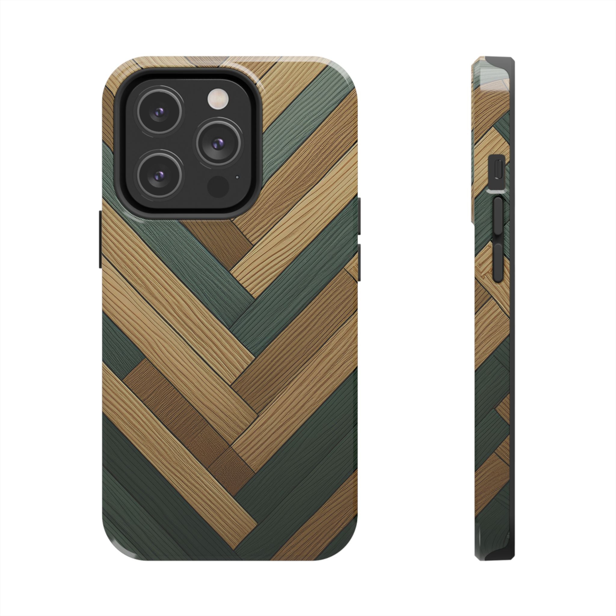 Wood Herringbone Tough Phone Case — Protective Matte Phone Cover with Natural Wood Pattern