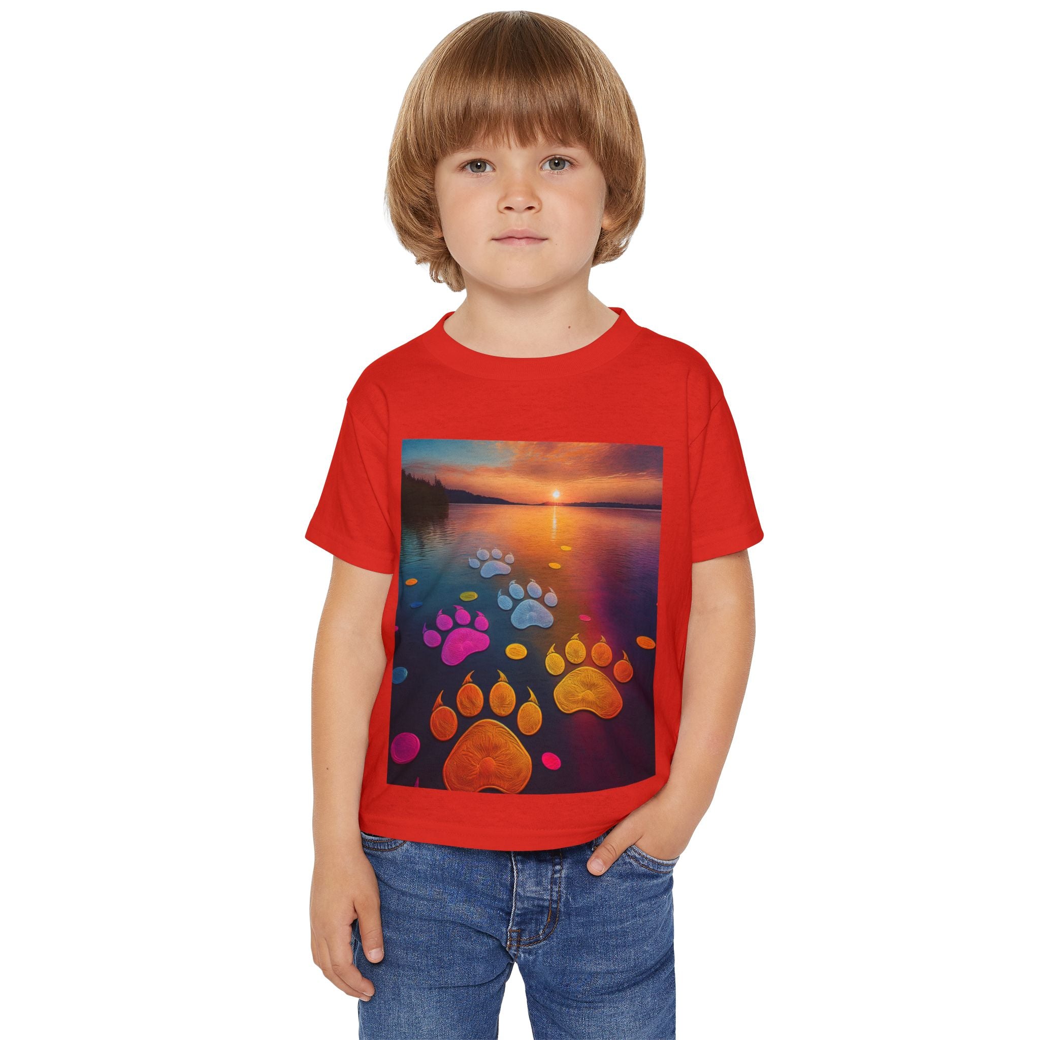 Toddler T-Shirt — Colorful Paw Prints at Sunset