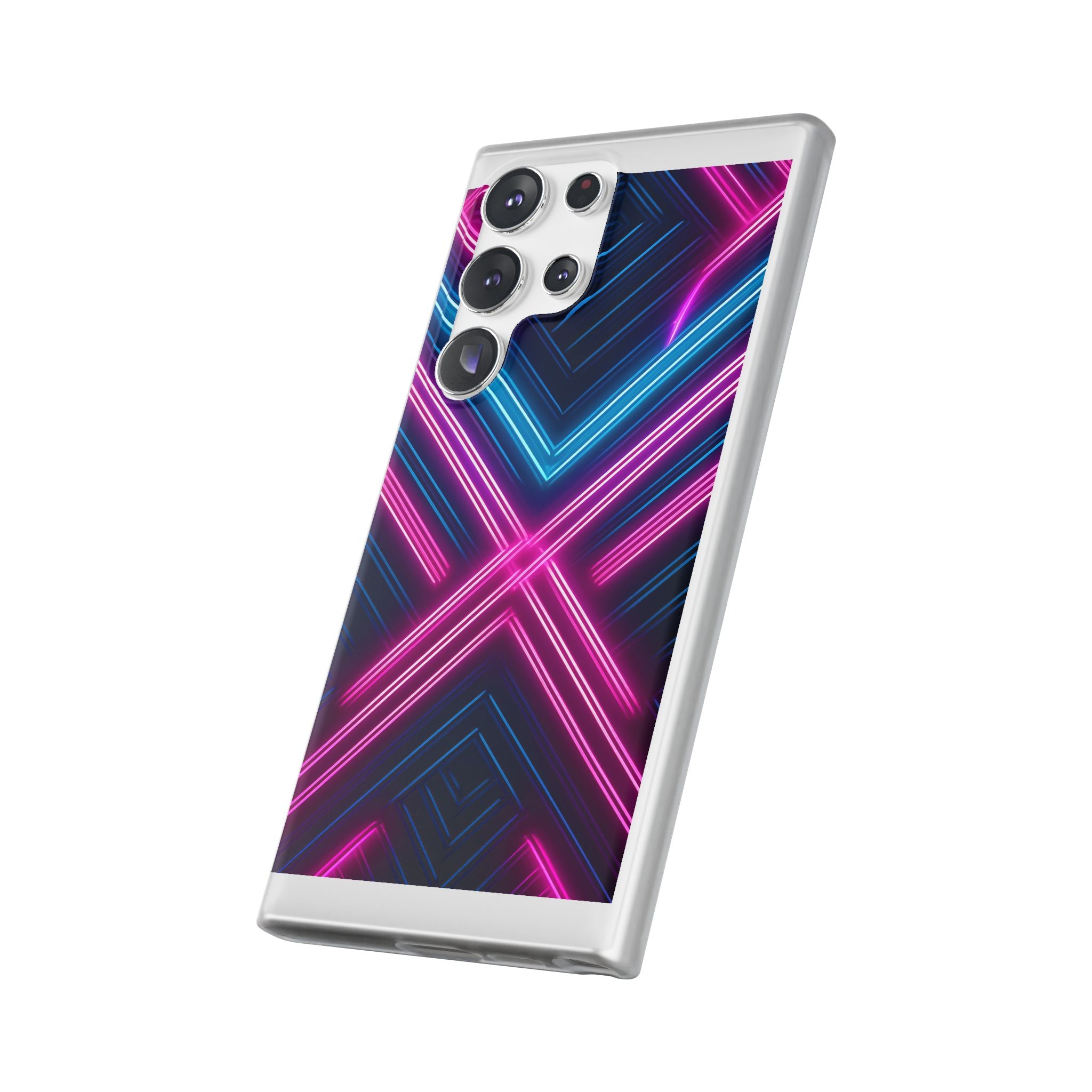 Neon Geometric Phone Case – Retro Vibes Blue & Pink Flexi Case