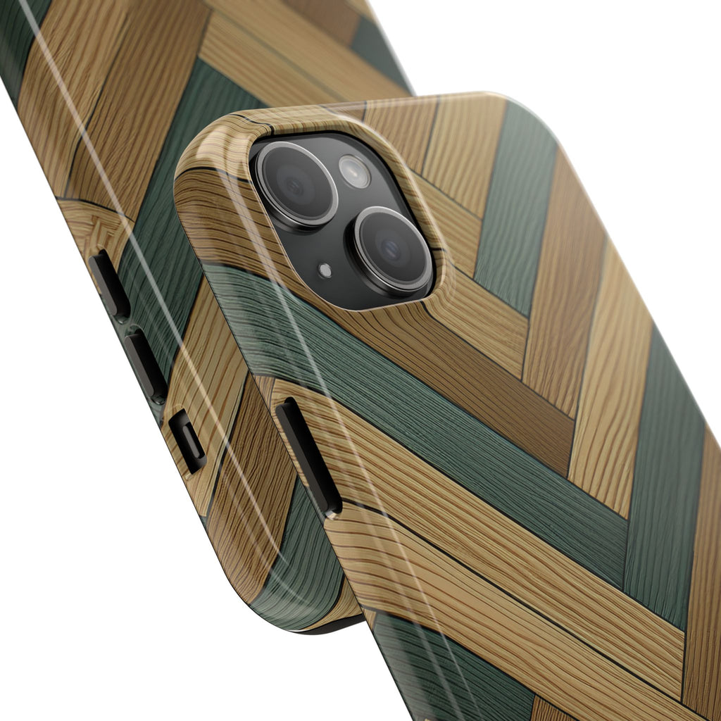 Wood Herringbone Tough Phone Case — Protective Matte Phone Cover with Natural Wood Pattern
