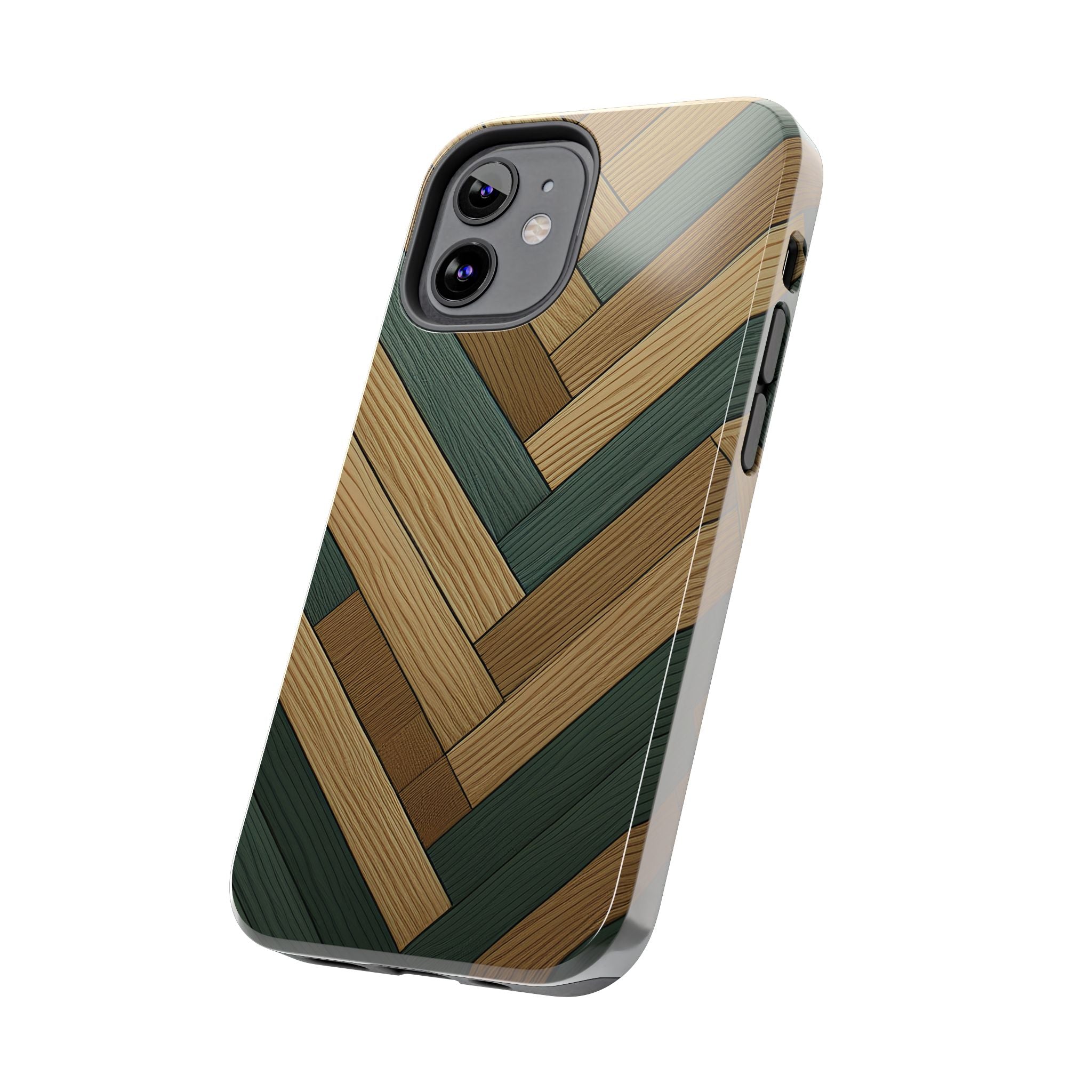 Wood Herringbone Tough Phone Case — Protective Matte Phone Cover with Natural Wood Pattern