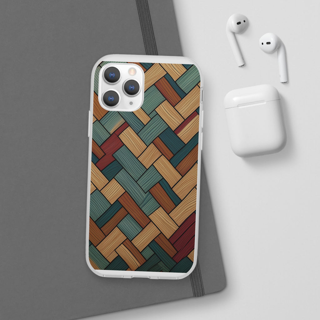 Woven Wood Pattern Phone Case — Rustic Geometric iPhone Flexi Case
