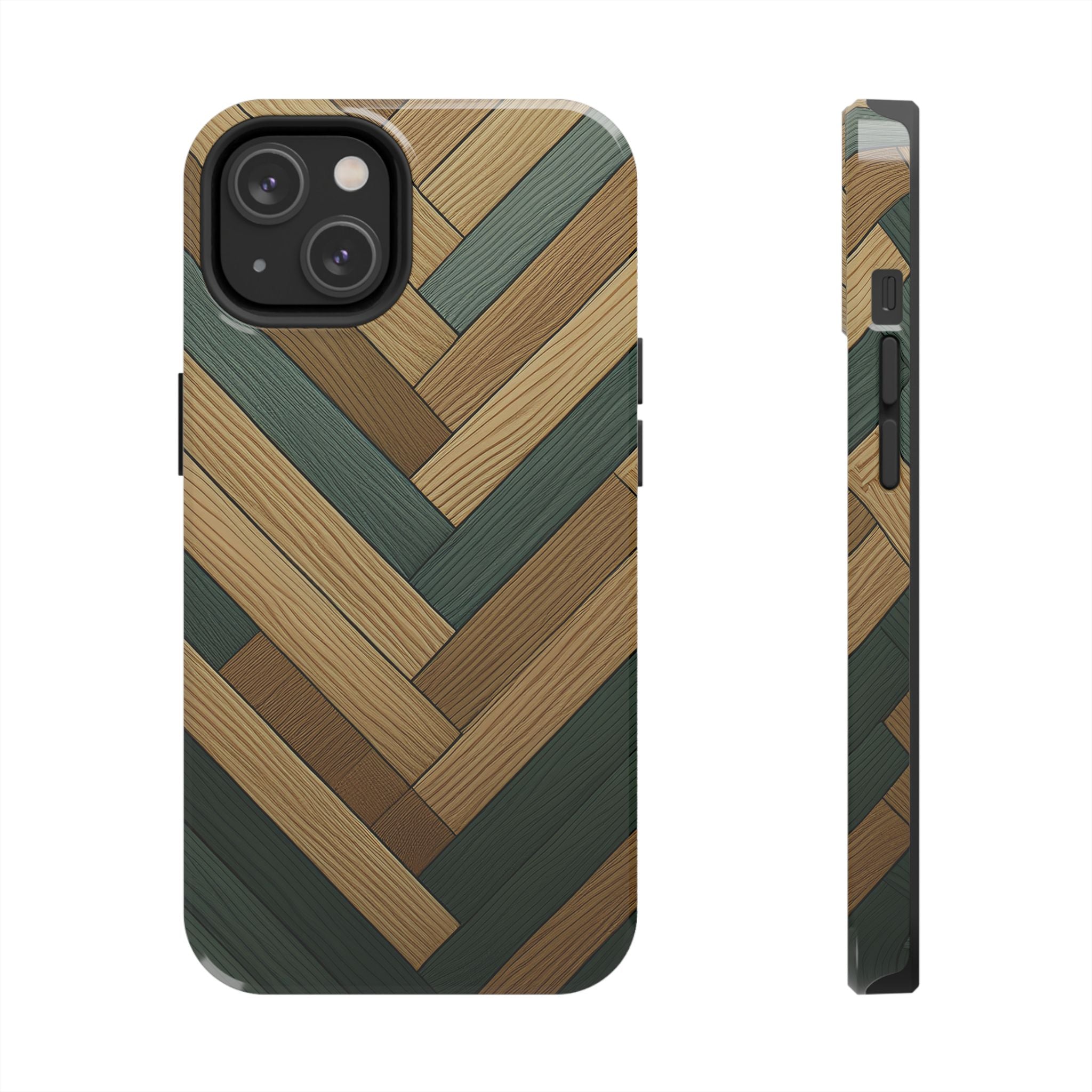 Wood Herringbone Tough Phone Case — Protective Matte Phone Cover with Natural Wood Pattern