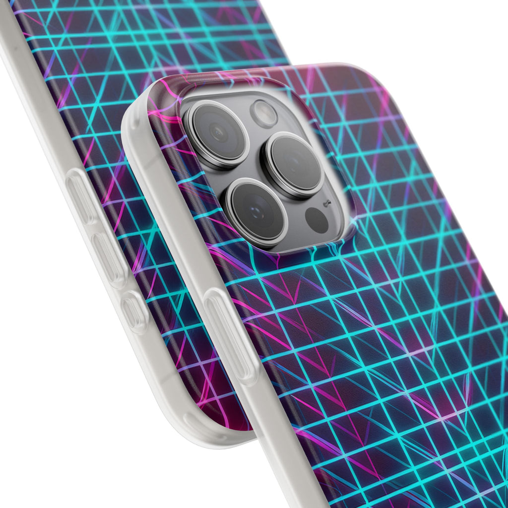 Retro Neon Grid Phone Case – 80s Vaporwave Geometric iPhone Cover