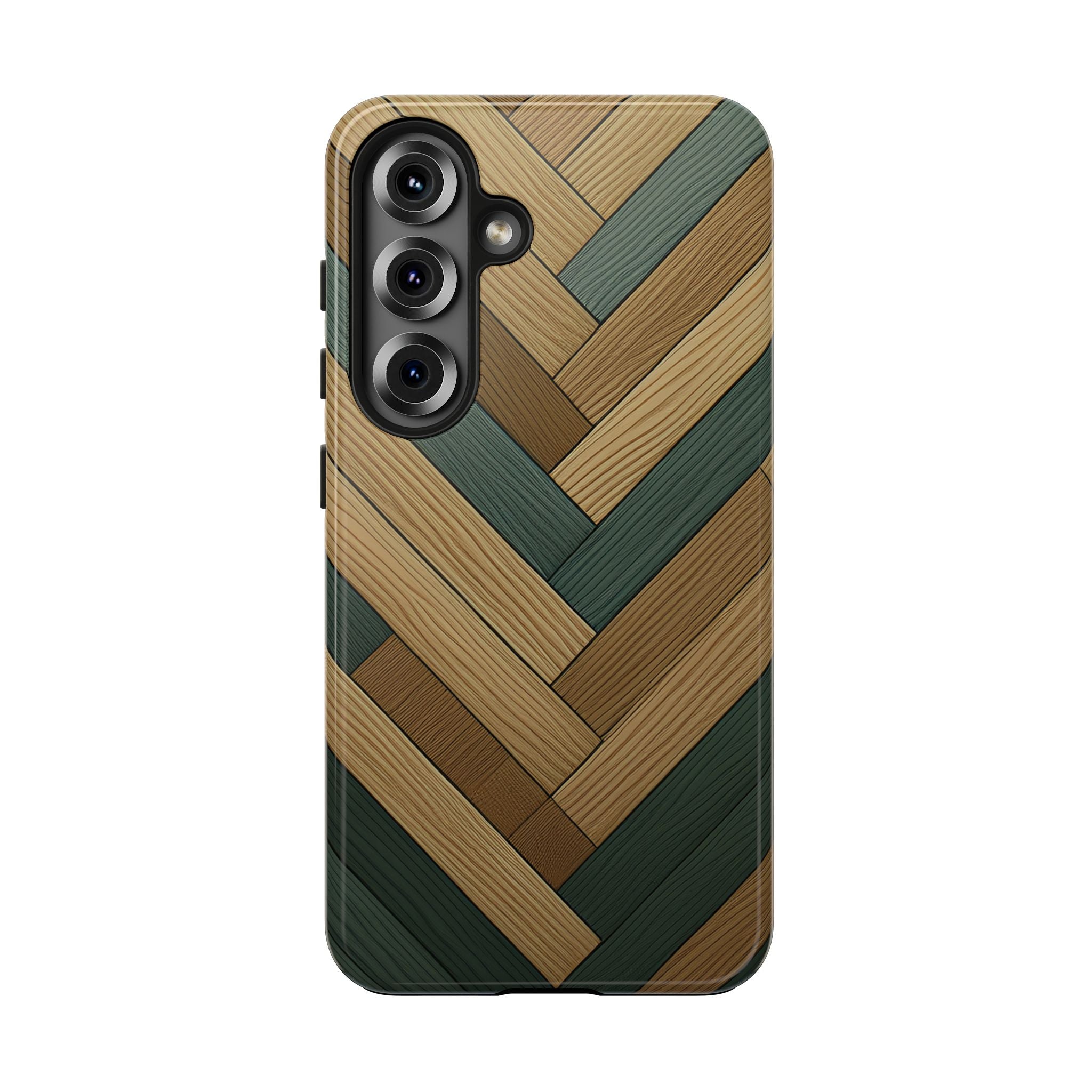 Wood Herringbone Tough Phone Case — Protective Matte Phone Cover with Natural Wood Pattern
