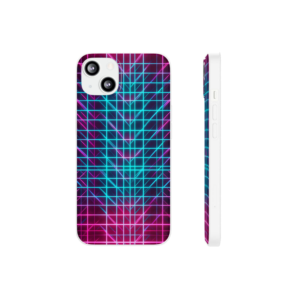 Retro Neon Grid Phone Case – 80s Vaporwave Geometric iPhone Cover
