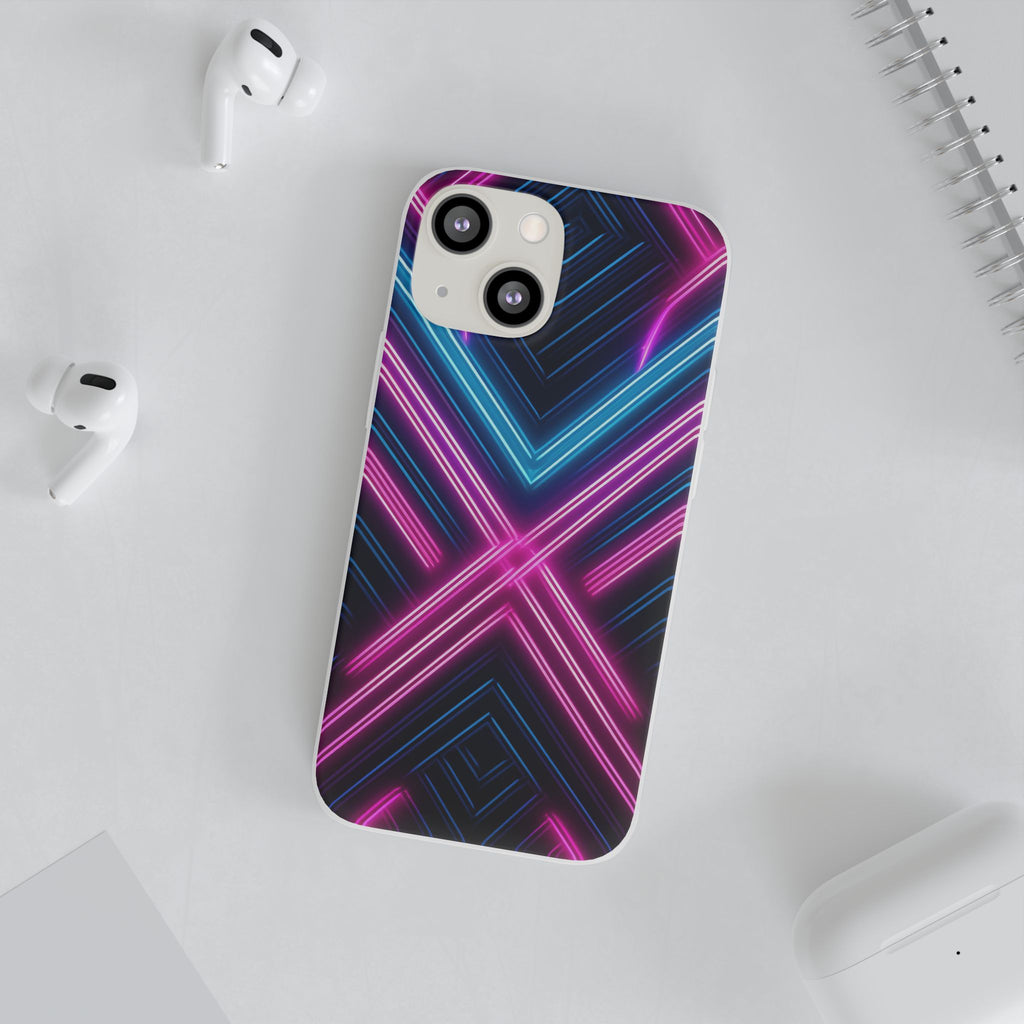 Neon Geometric Phone Case – Retro Vibes Blue & Pink Flexi Case
