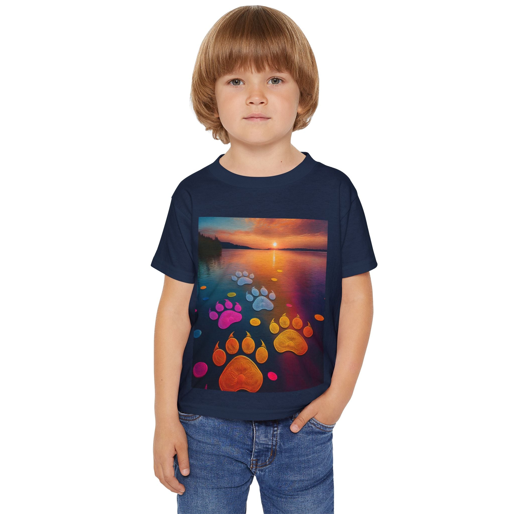 Toddler T-Shirt — Colorful Paw Prints at Sunset
