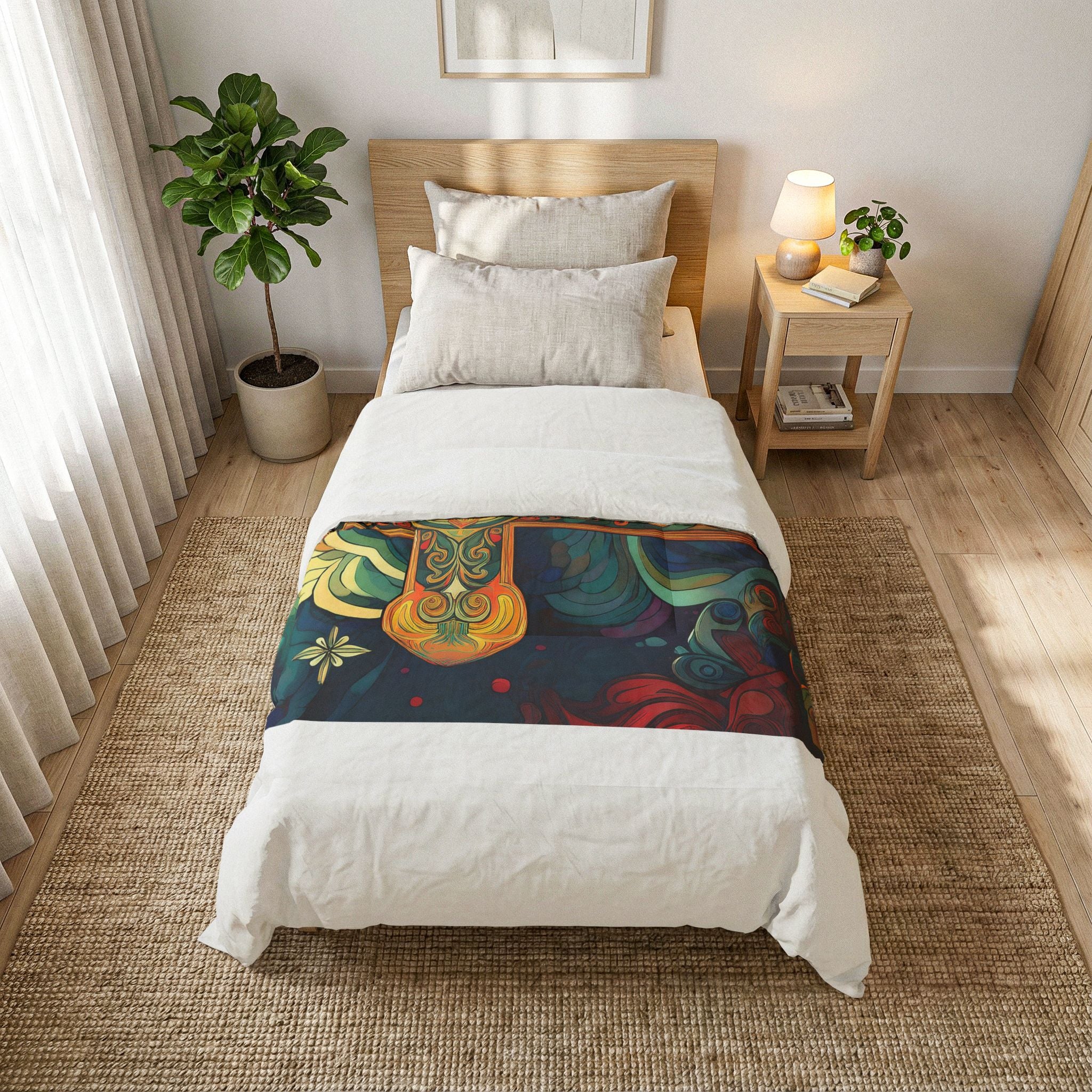 Stained Glass Cross Cotton Comforter – Colorful Religious Bedding Throw