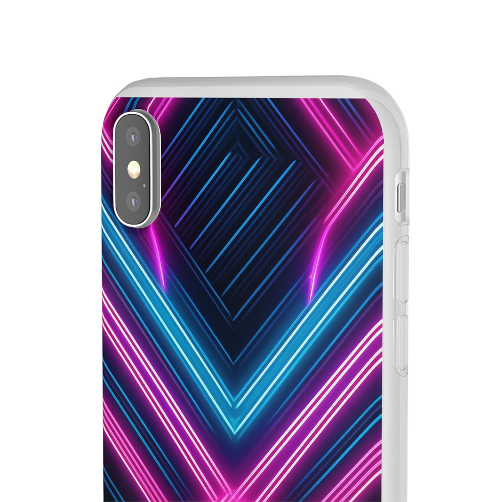 Neon Geometric Phone Case – Retro Vibes Blue & Pink Flexi Case
