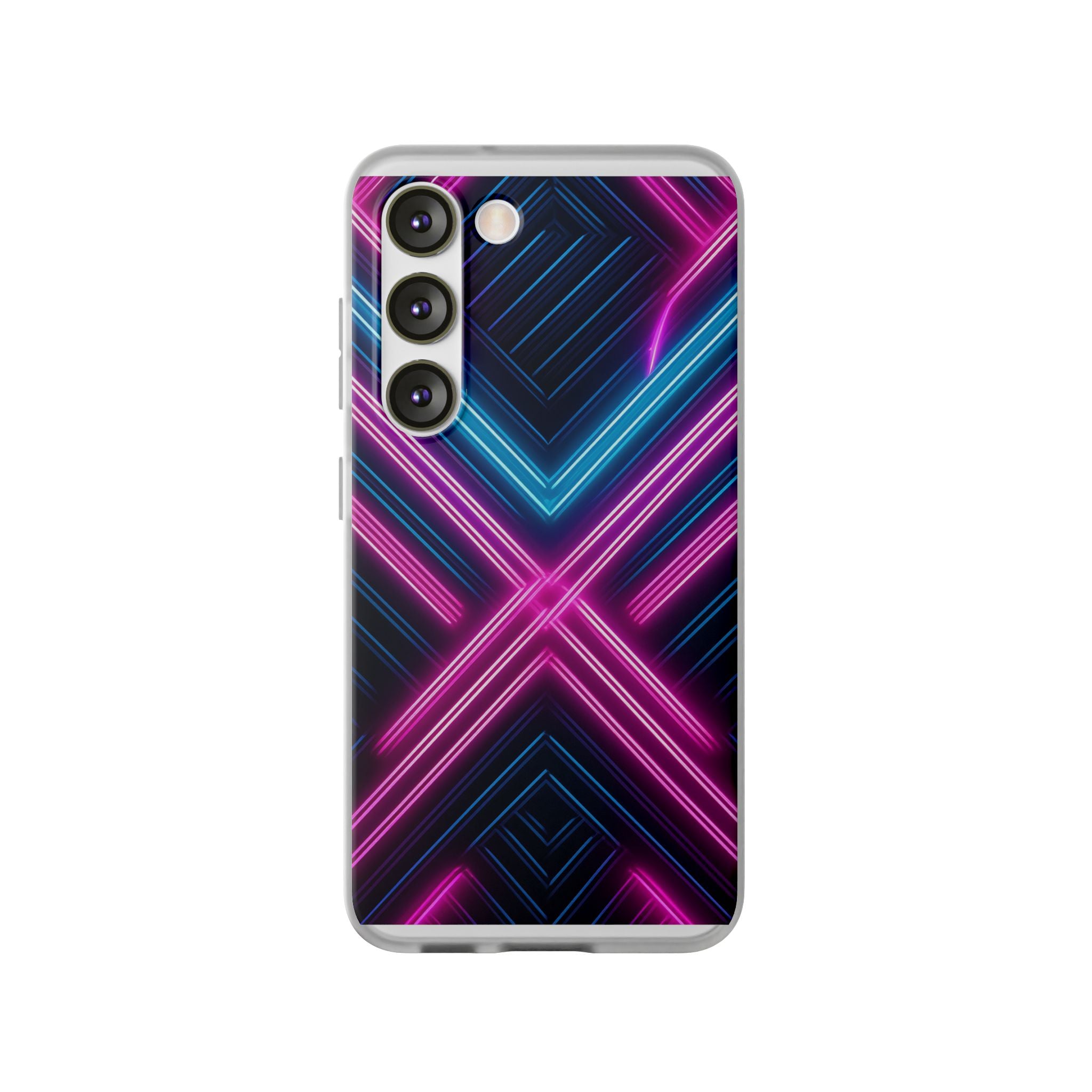 Neon Geometric Phone Case – Retro Vibes Blue & Pink Flexi Case
