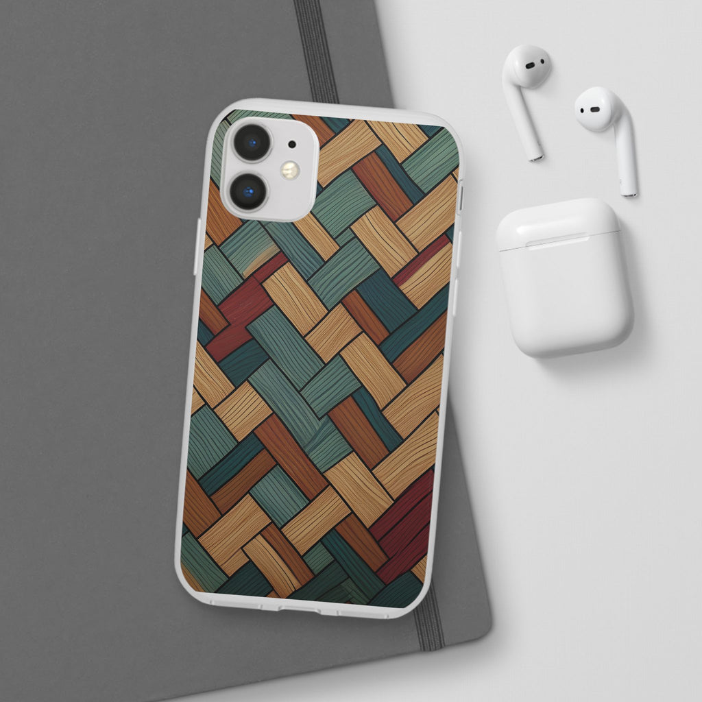 Woven Wood Pattern Phone Case — Rustic Geometric iPhone Flexi Case