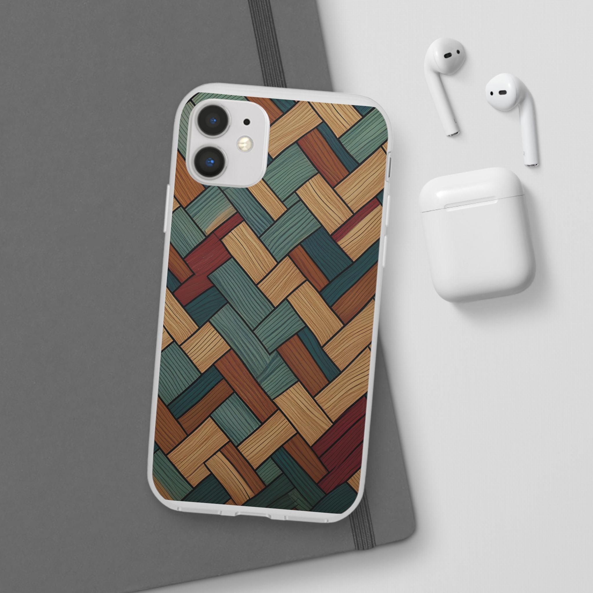 Woven Wood Pattern Phone Case — Rustic Geometric iPhone Flexi Case