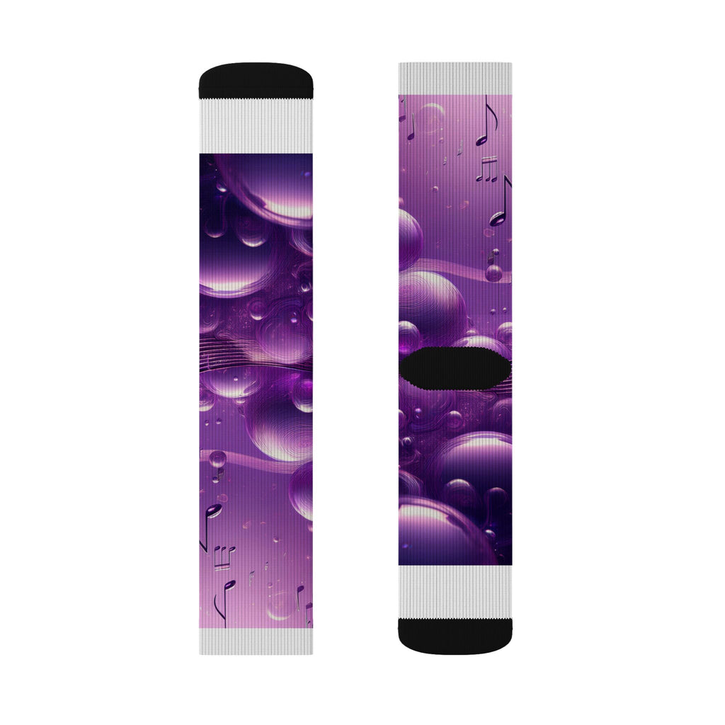 Purple Music Notes Sublimation Socks – Bubble Pattern Crew Socks for Musicians & Music Lovers