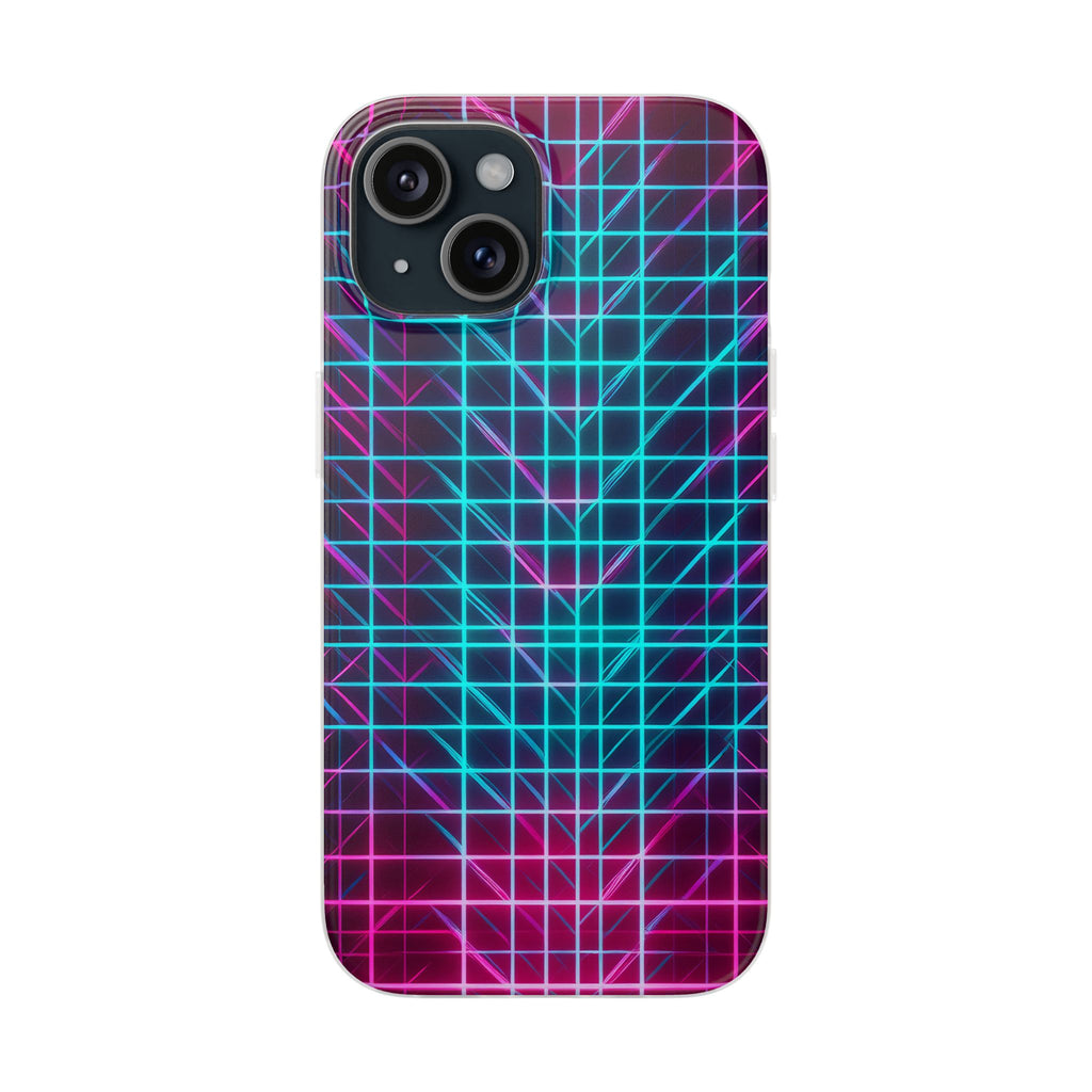Retro Neon Grid Phone Case – 80s Vaporwave Geometric iPhone Cover