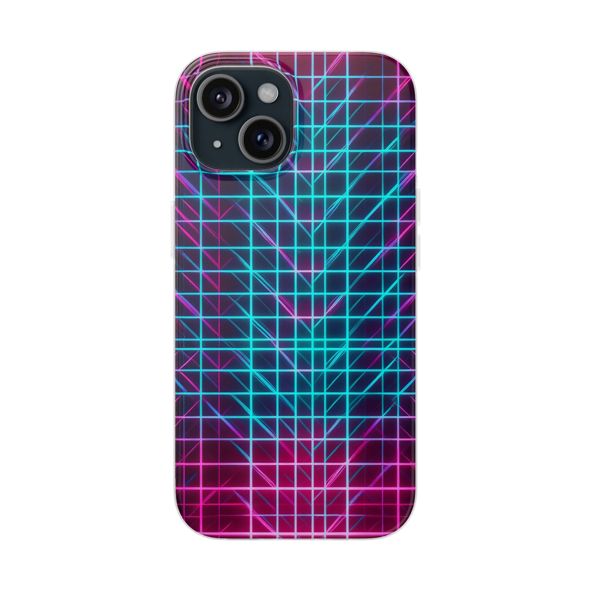 Retro Neon Grid Phone Case – 80s Vaporwave Geometric iPhone Cover