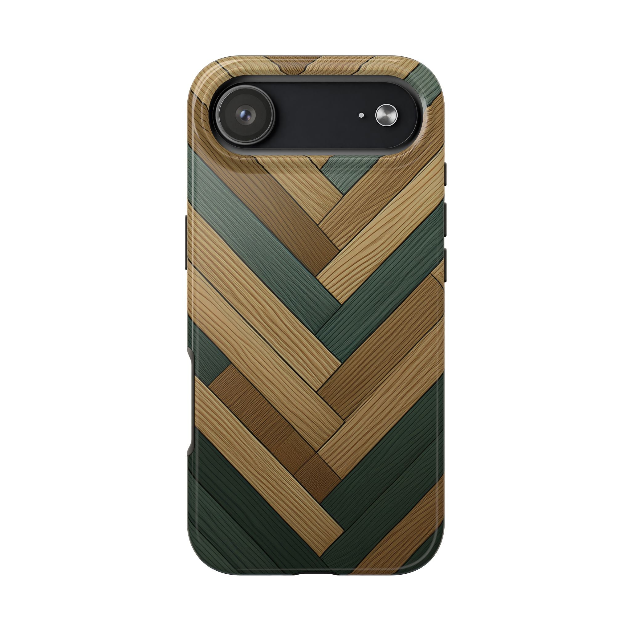 Wood Herringbone Tough Phone Case — Protective Matte Phone Cover with Natural Wood Pattern