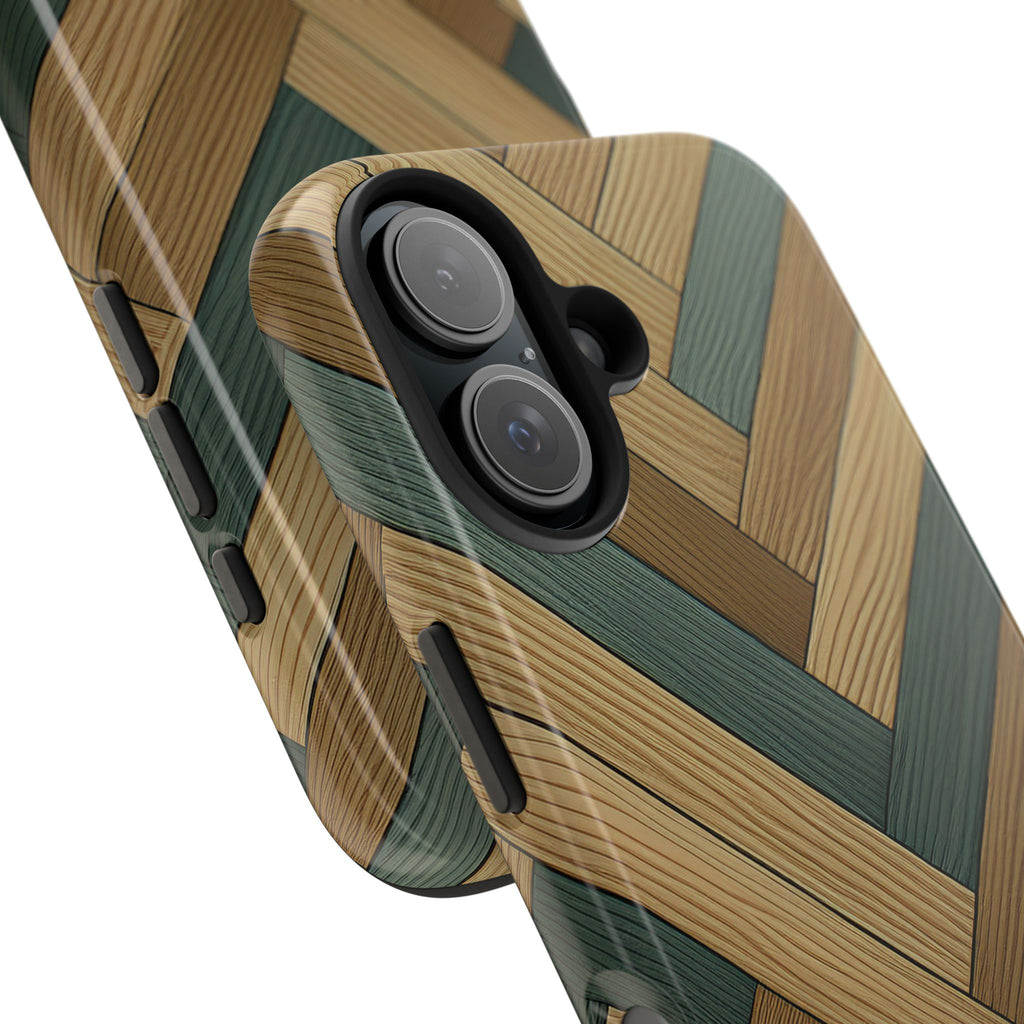 Wood Herringbone Tough Phone Case — Protective Matte Phone Cover with Natural Wood Pattern