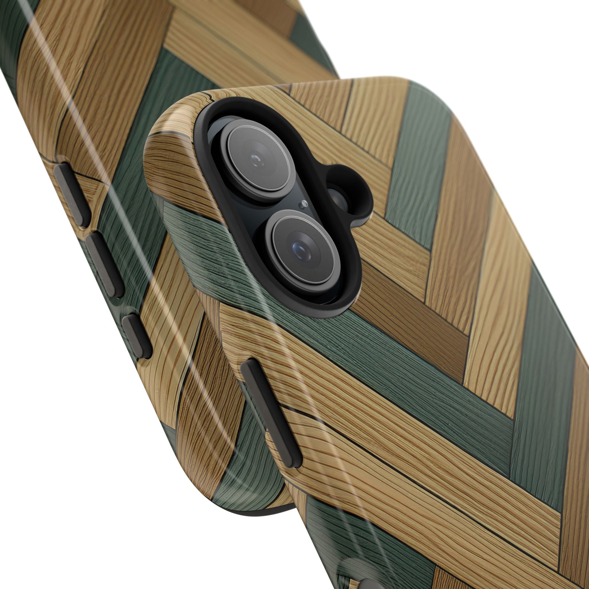 Wood Herringbone Tough Phone Case — Protective Matte Phone Cover with Natural Wood Pattern