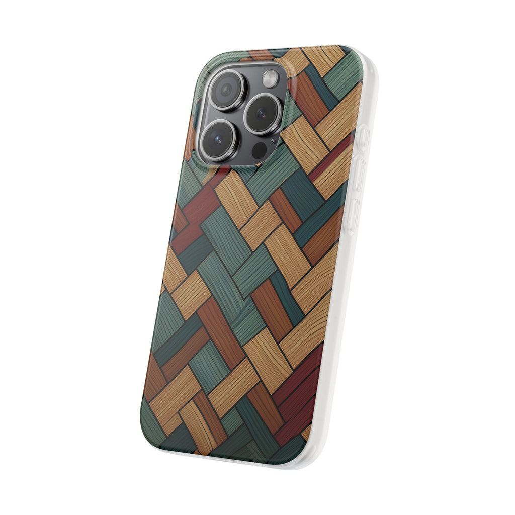Woven Wood Pattern Phone Case — Rustic Geometric iPhone Flexi Case