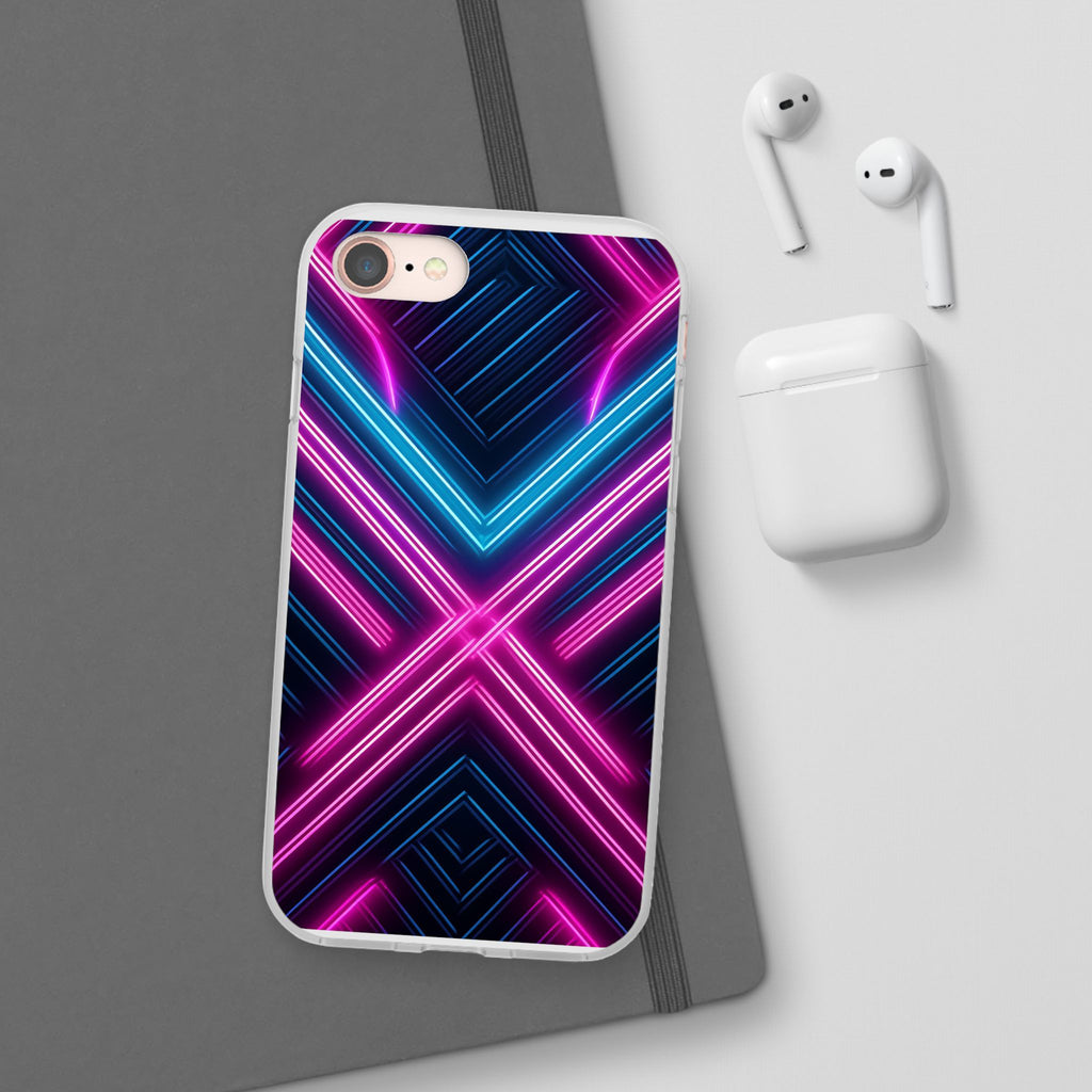 Neon Geometric Phone Case – Retro Vibes Blue & Pink Flexi Case