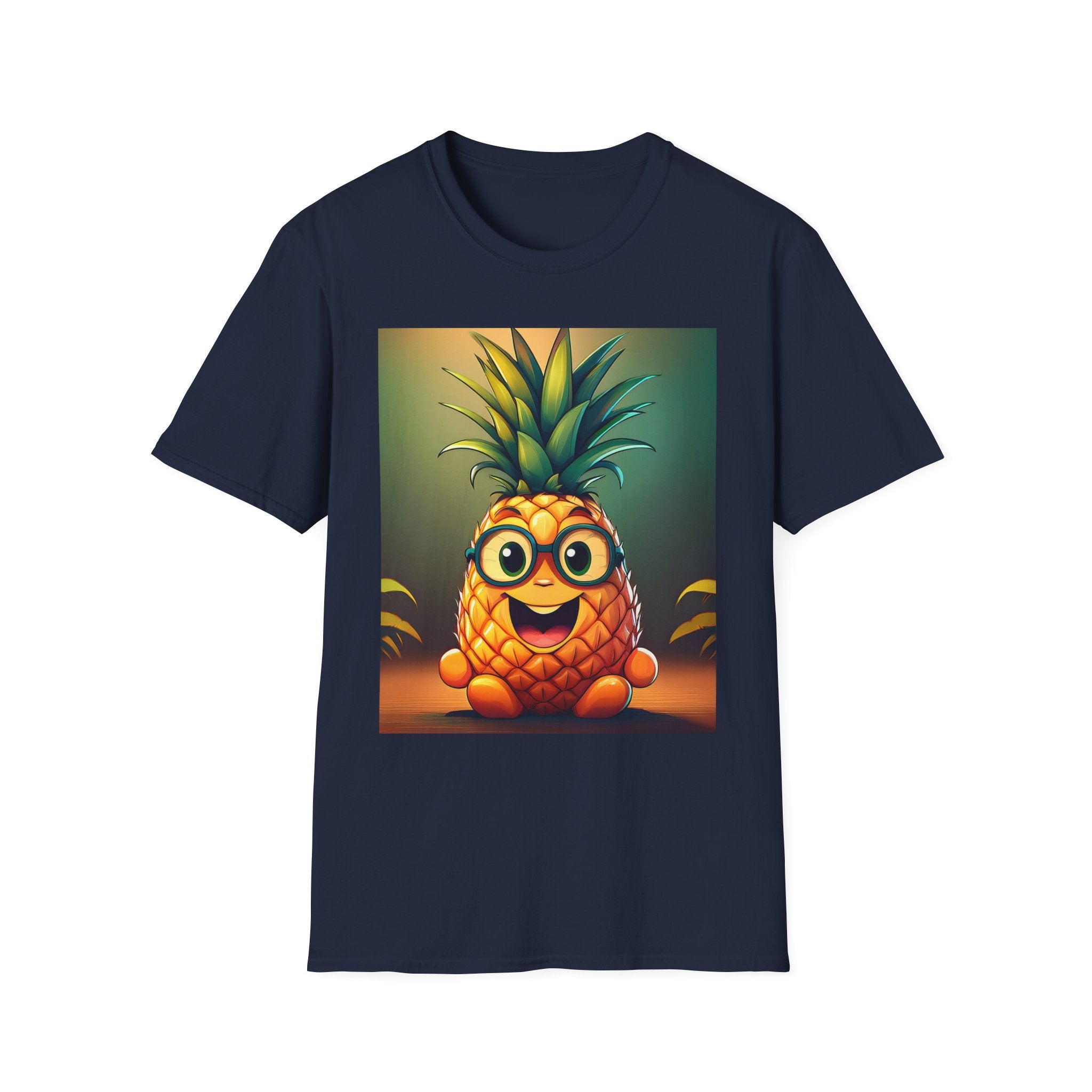 Pineapple Cartoon T-Shirt — Cute Smiling Pineapple with Glasses Tee