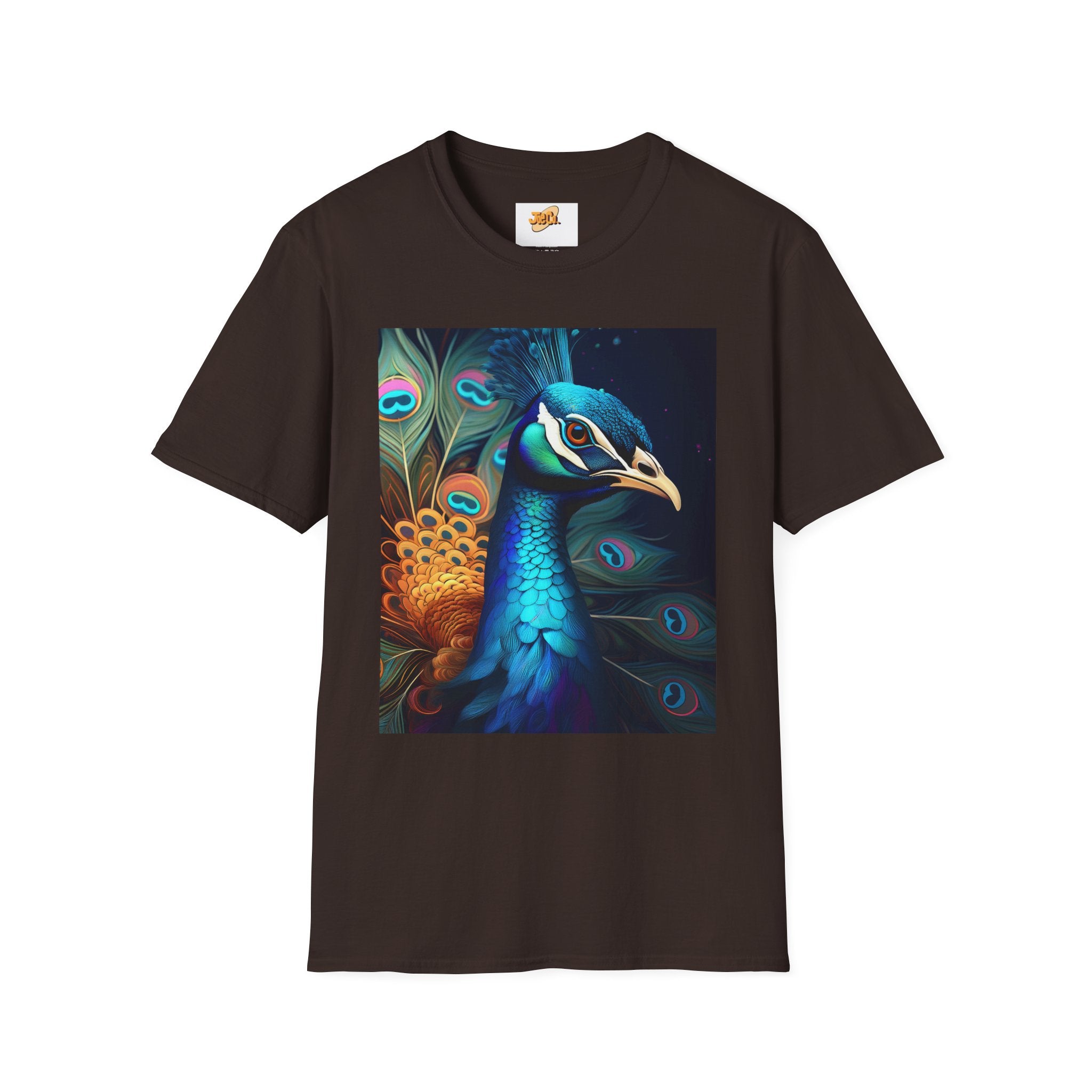 Peacock Art T-Shirt — Vibrant Blue & Teal Peacock Illustration Tee