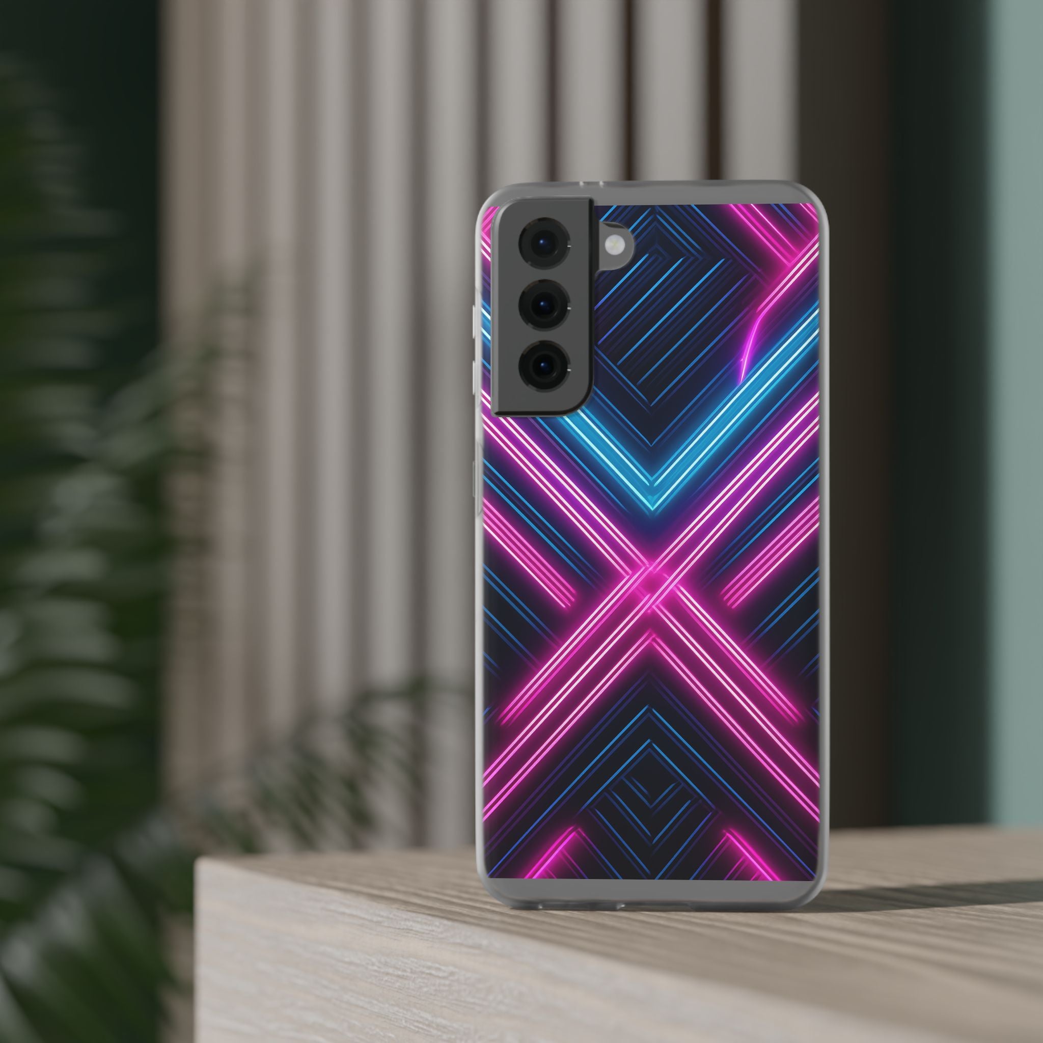 Neon Geometric Phone Case – Retro Vibes Blue & Pink Flexi Case