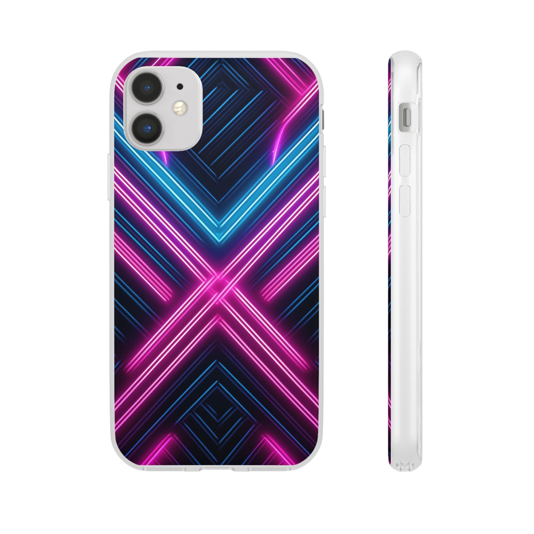 Neon Geometric Phone Case – Retro Vibes Blue & Pink Flexi Case