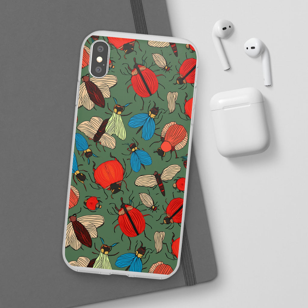 Bug Pattern Phone Case — Colorful Beetles & Flies Design