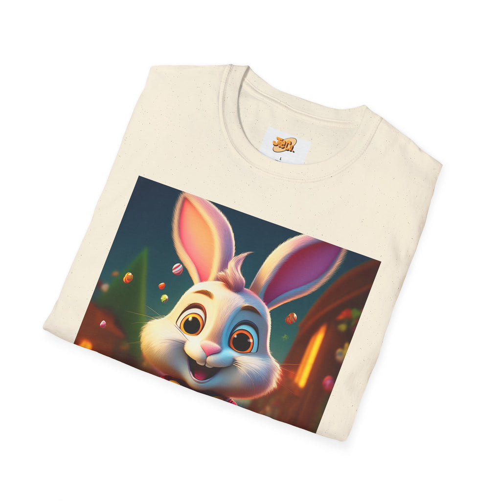 Easter Bunny Kids T-Shirt — Cute Cartoon Rabbit with Colorful Eggs