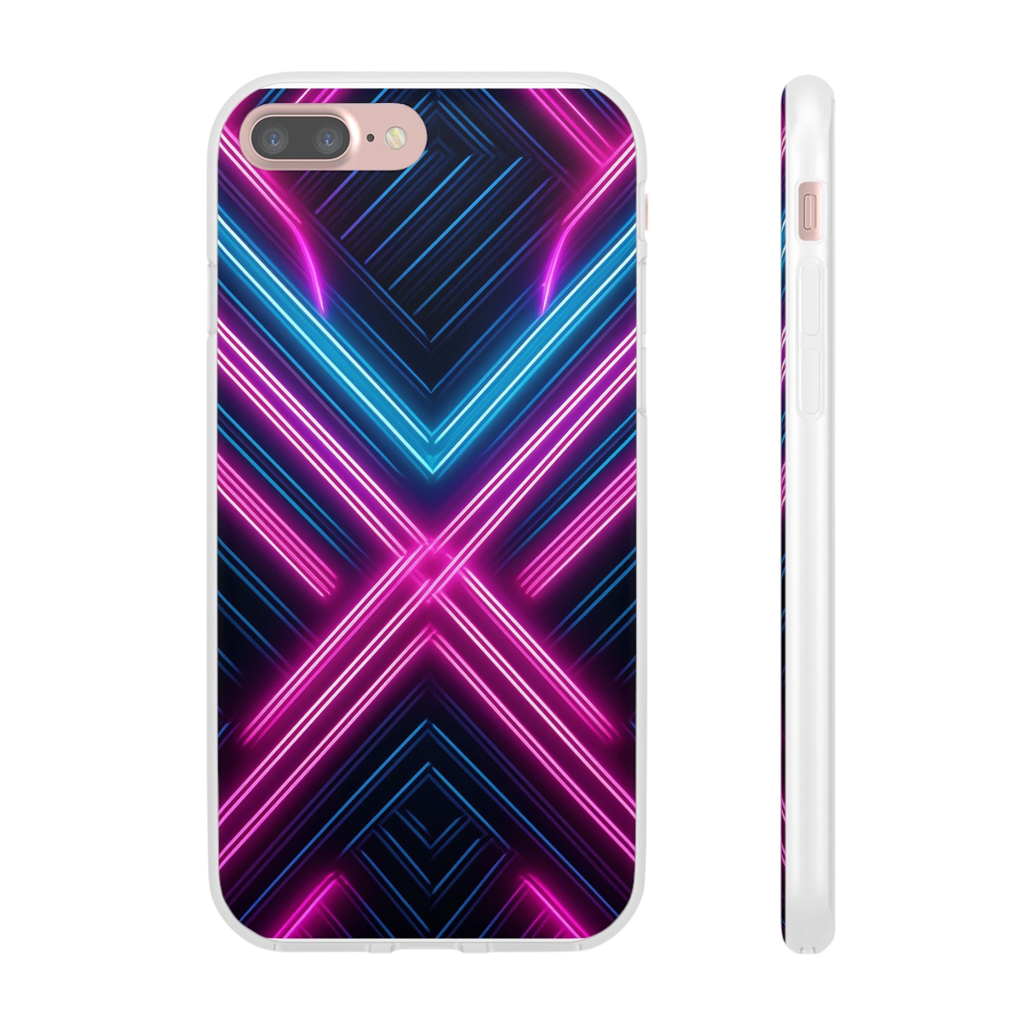 Neon Geometric Phone Case – Retro Vibes Blue & Pink Flexi Case