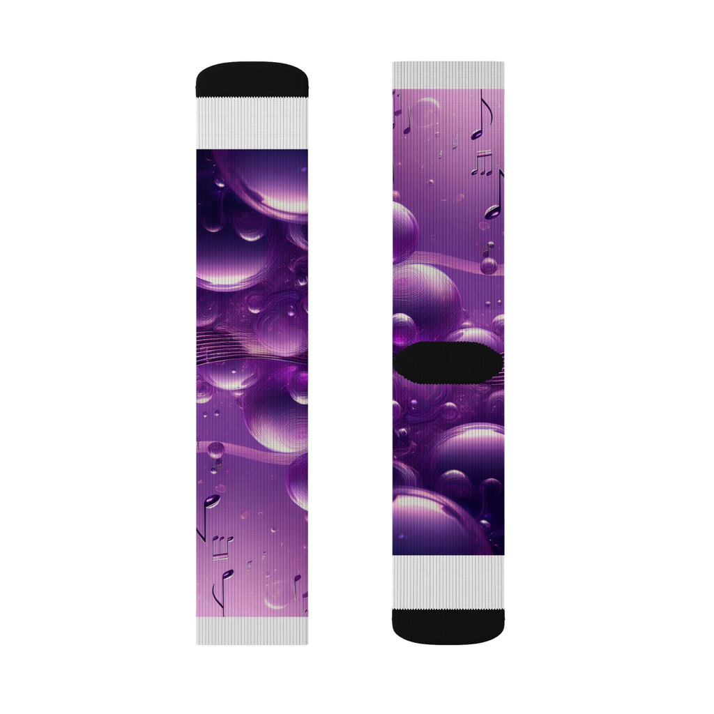 Purple Music Notes Sublimation Socks – Bubble Pattern Crew Socks for Musicians & Music Lovers