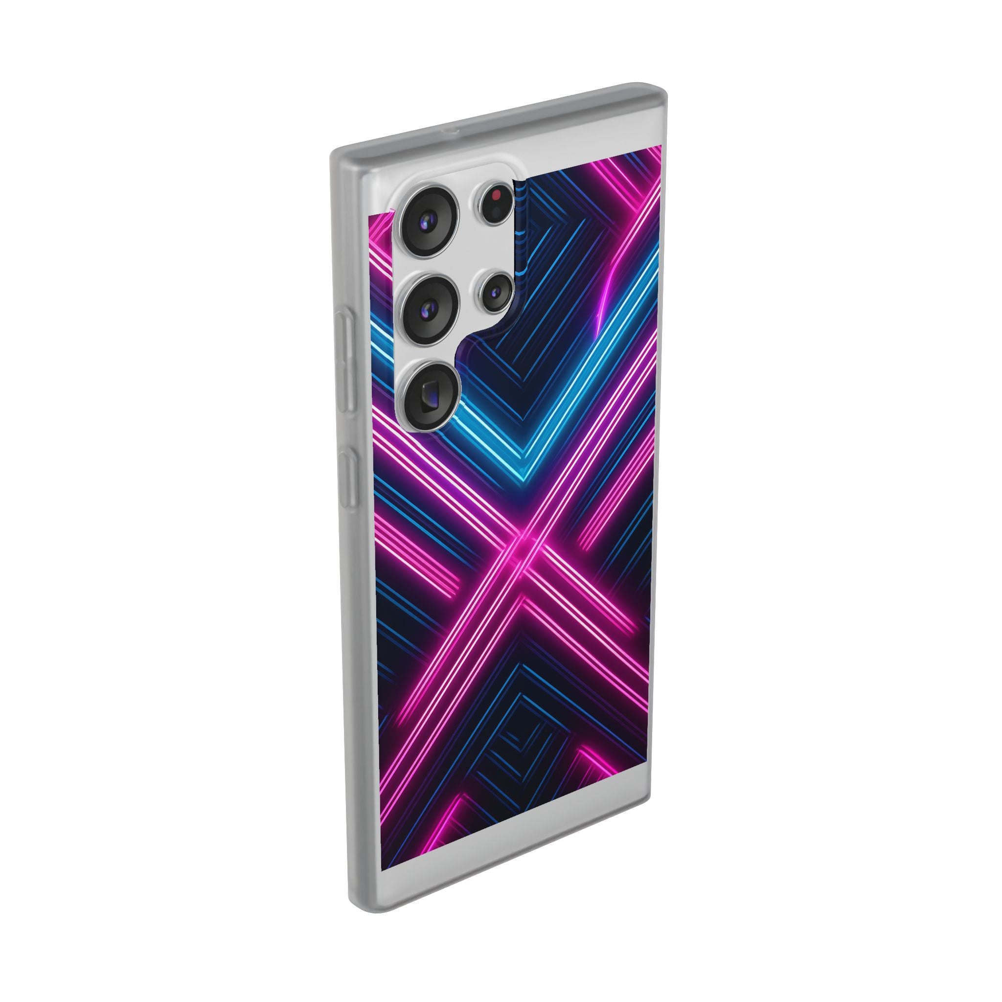 Neon Geometric Phone Case – Retro Vibes Blue & Pink Flexi Case