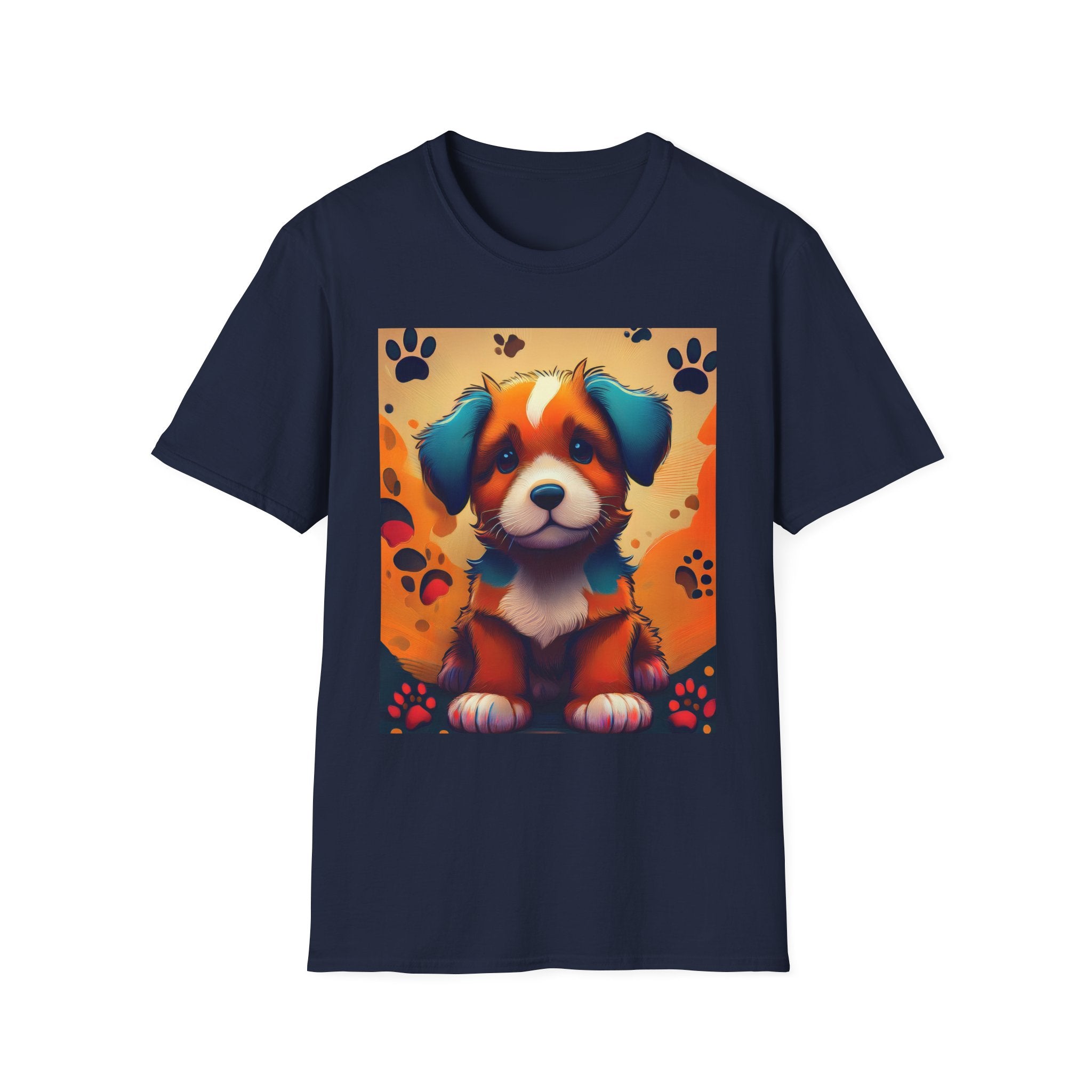 Cute Puppy Portrait T-Shirt — Colorful Paw Print Dog Graphic Tee