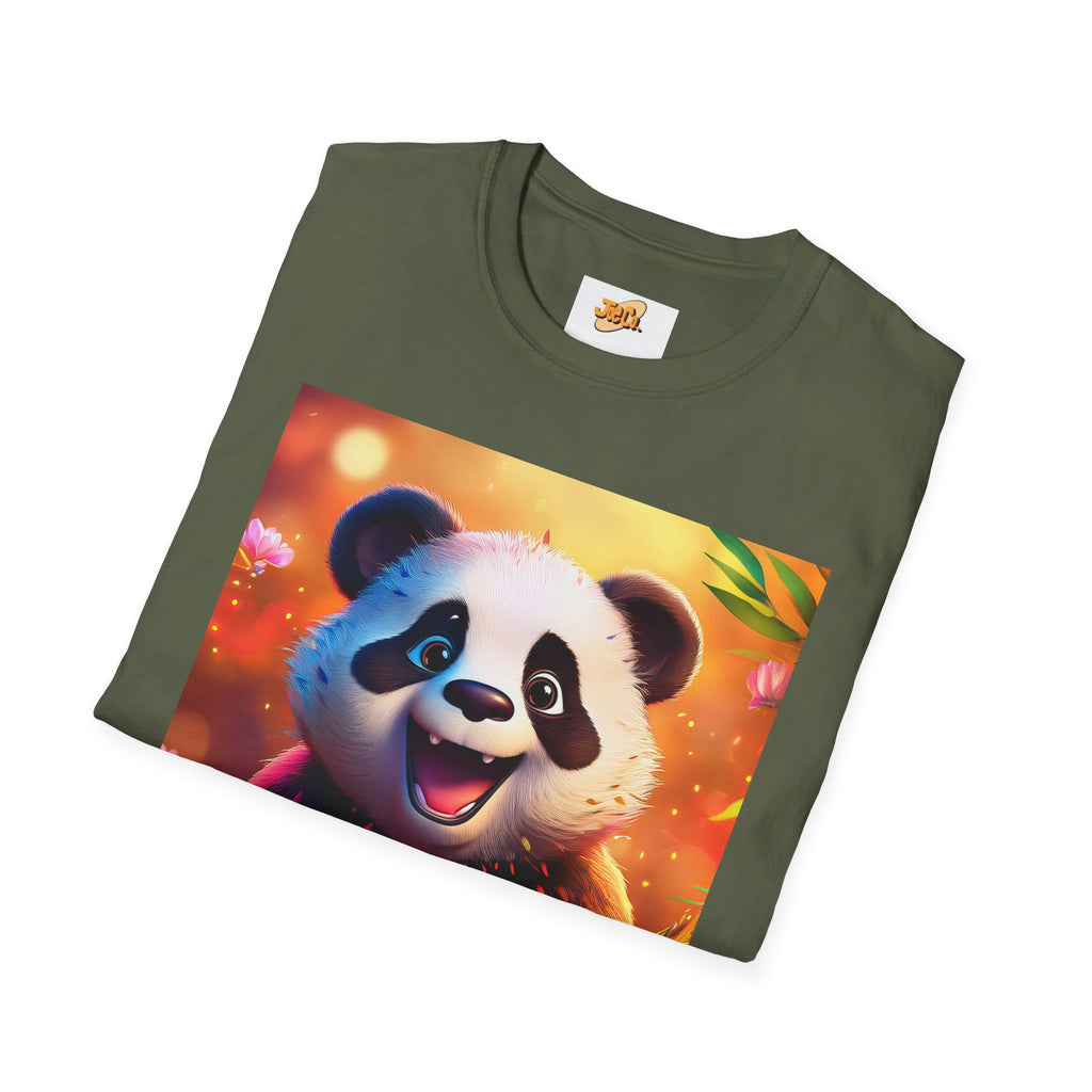 Cute Smiling Panda Graphic T-Shirt — Playful Floral Panda Tee