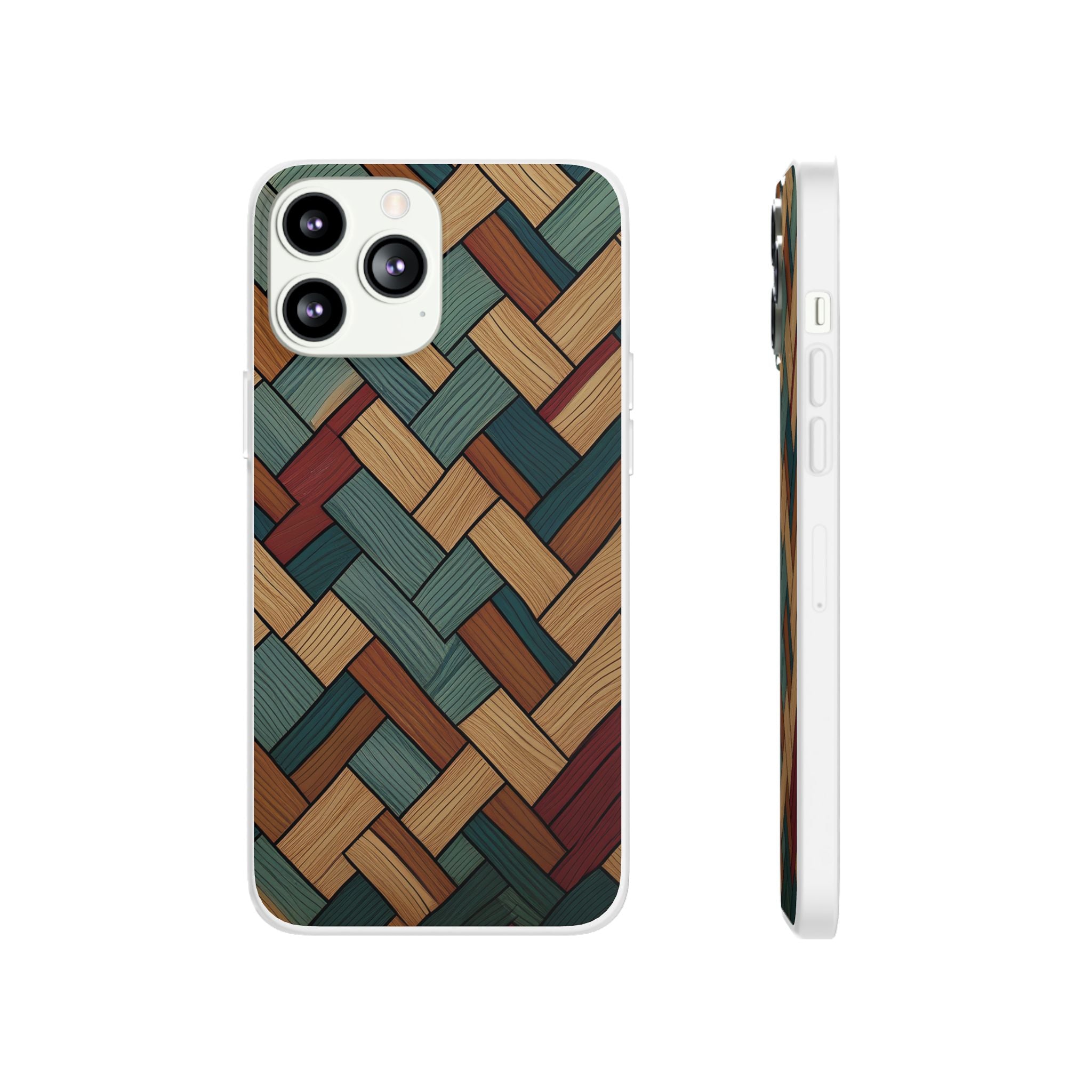 Woven Wood Pattern Phone Case — Rustic Geometric iPhone Flexi Case