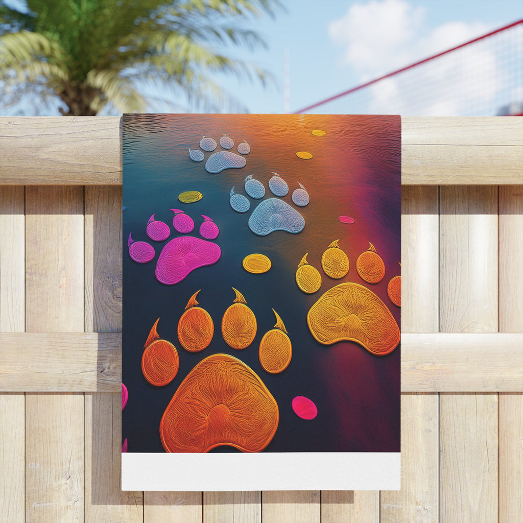 Sunset Pawprints Beach Towel — Colorful Paw Print Sunset Beach Towel for Dog Lovers