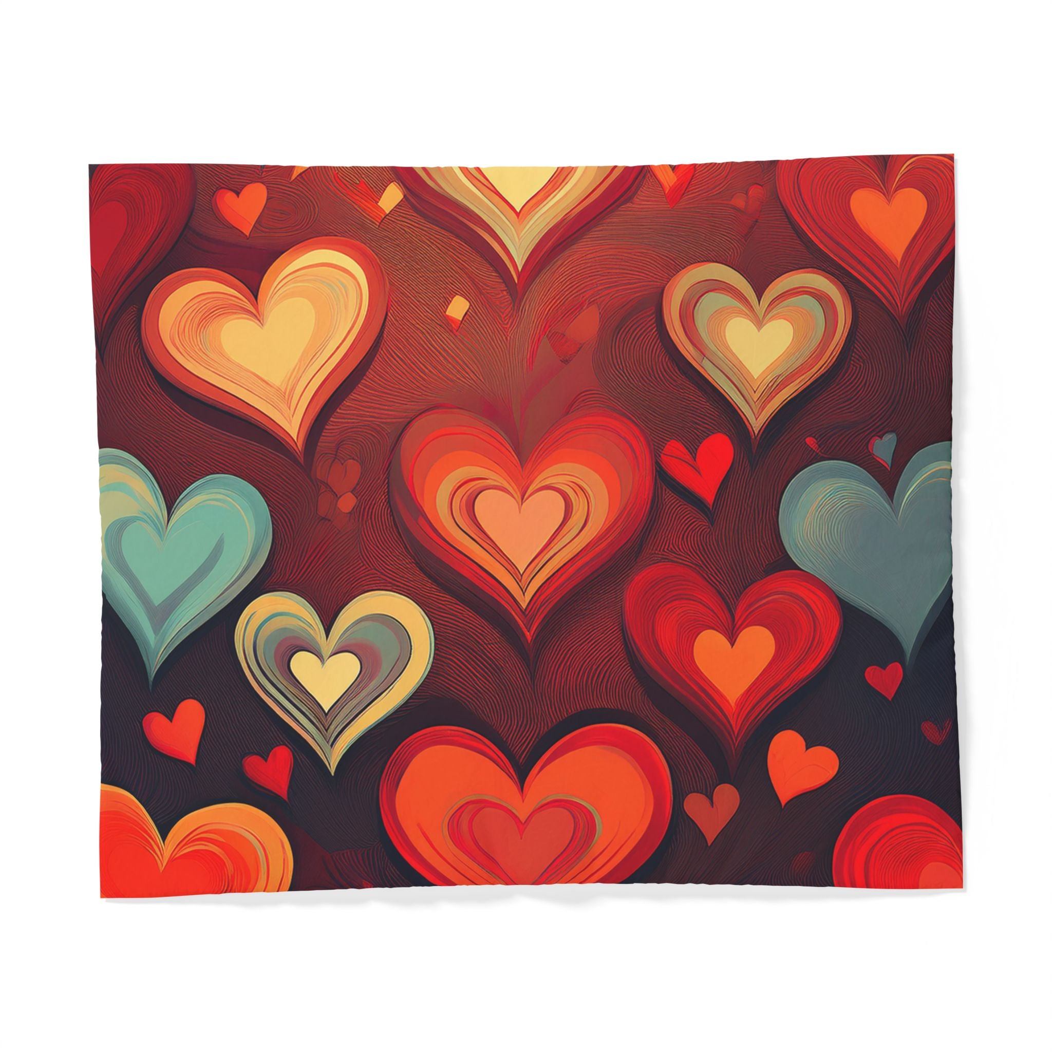 Heart Pattern Cotton Duvet Cover — Retro Red & Teal Love Design