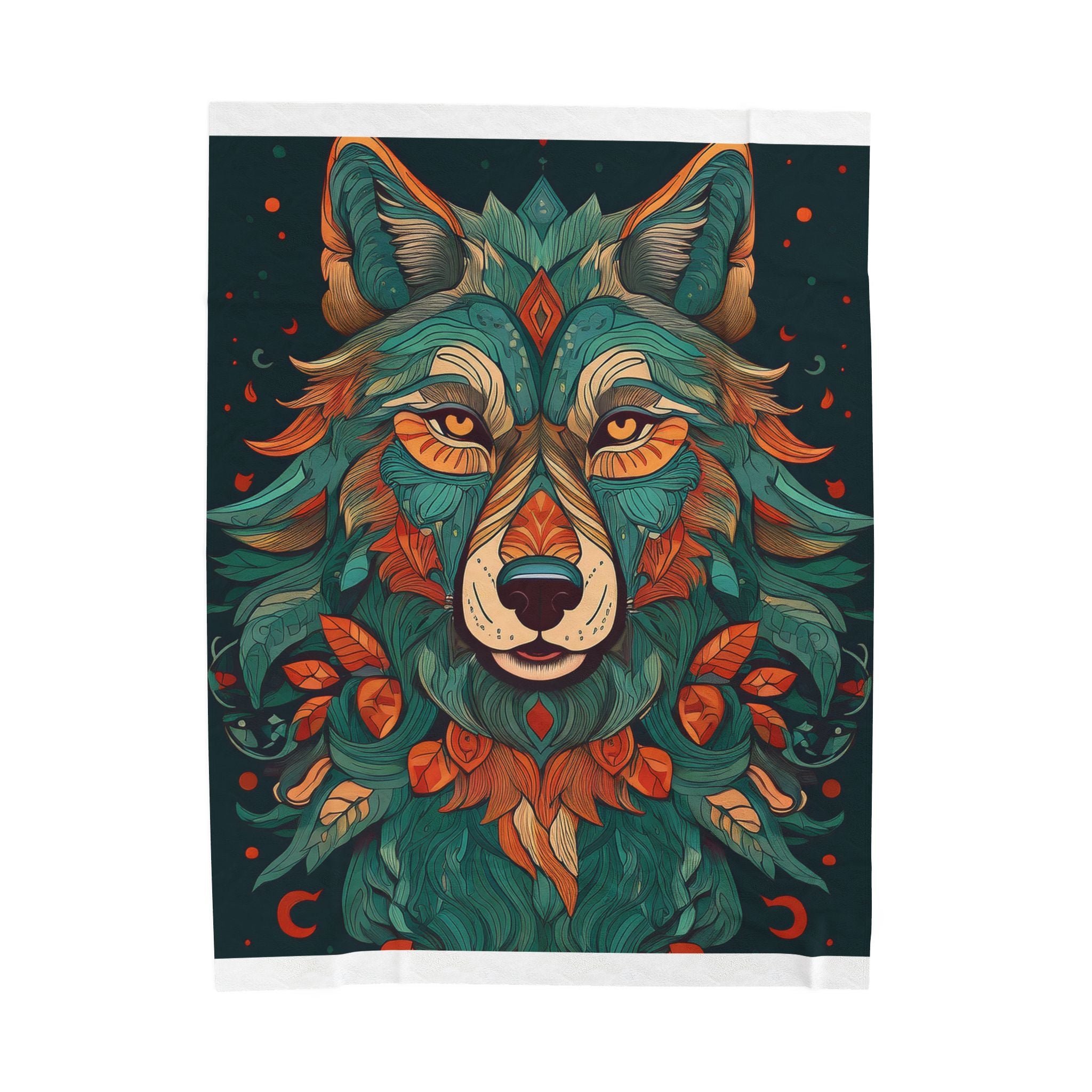Mystic Floral Wolf Velveteen Plush Blanket — Cozy Boho Animal Throw for Living Room & Gifts